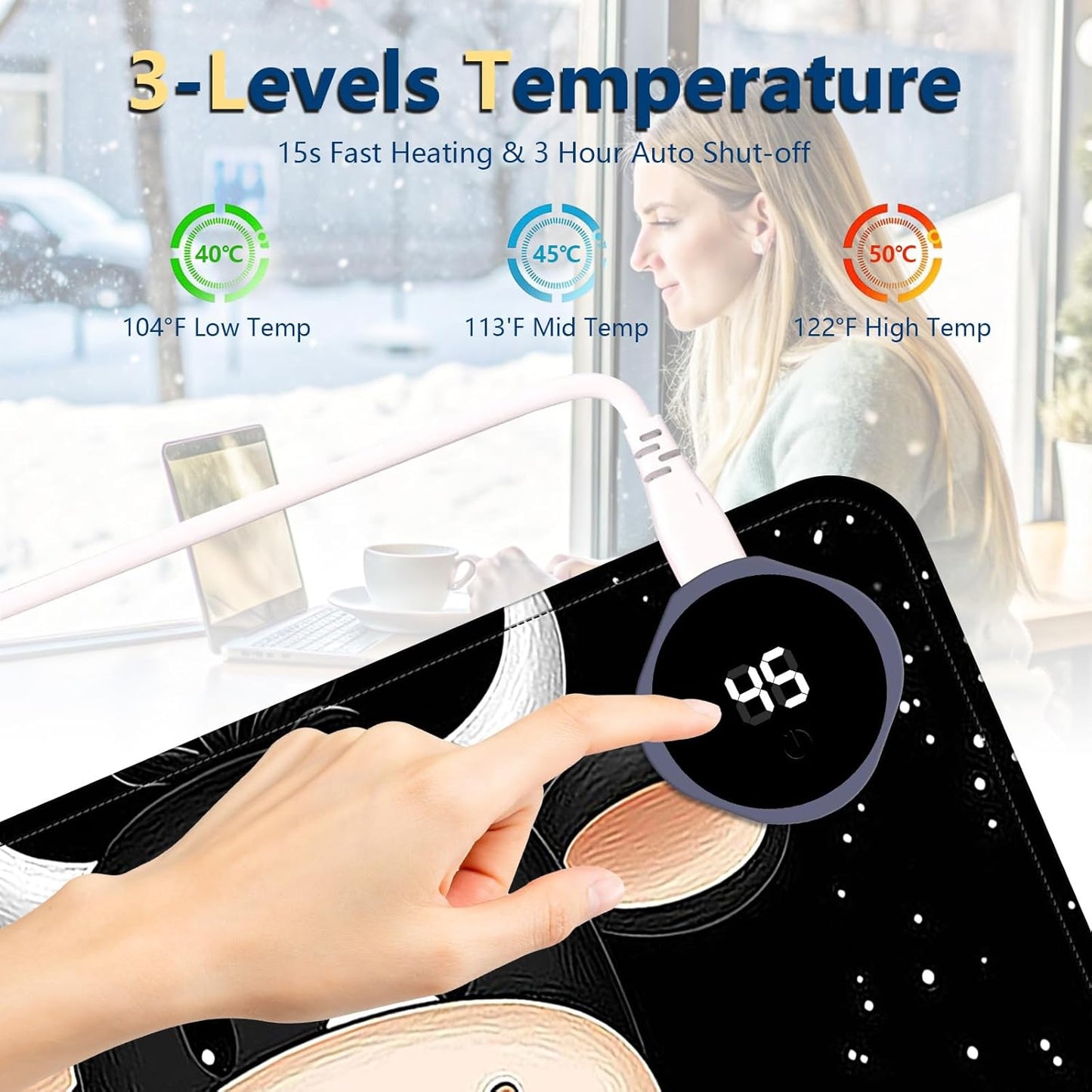 Heated Mouse Pad with 3 Temperature Settings(104°F–122°F),Large 31.5x13 Inch PU Leather Heated Desk Mat,Waterproof Warming Pad for Office,Gaming & Cold Hands Relief,Cute Black White Cow