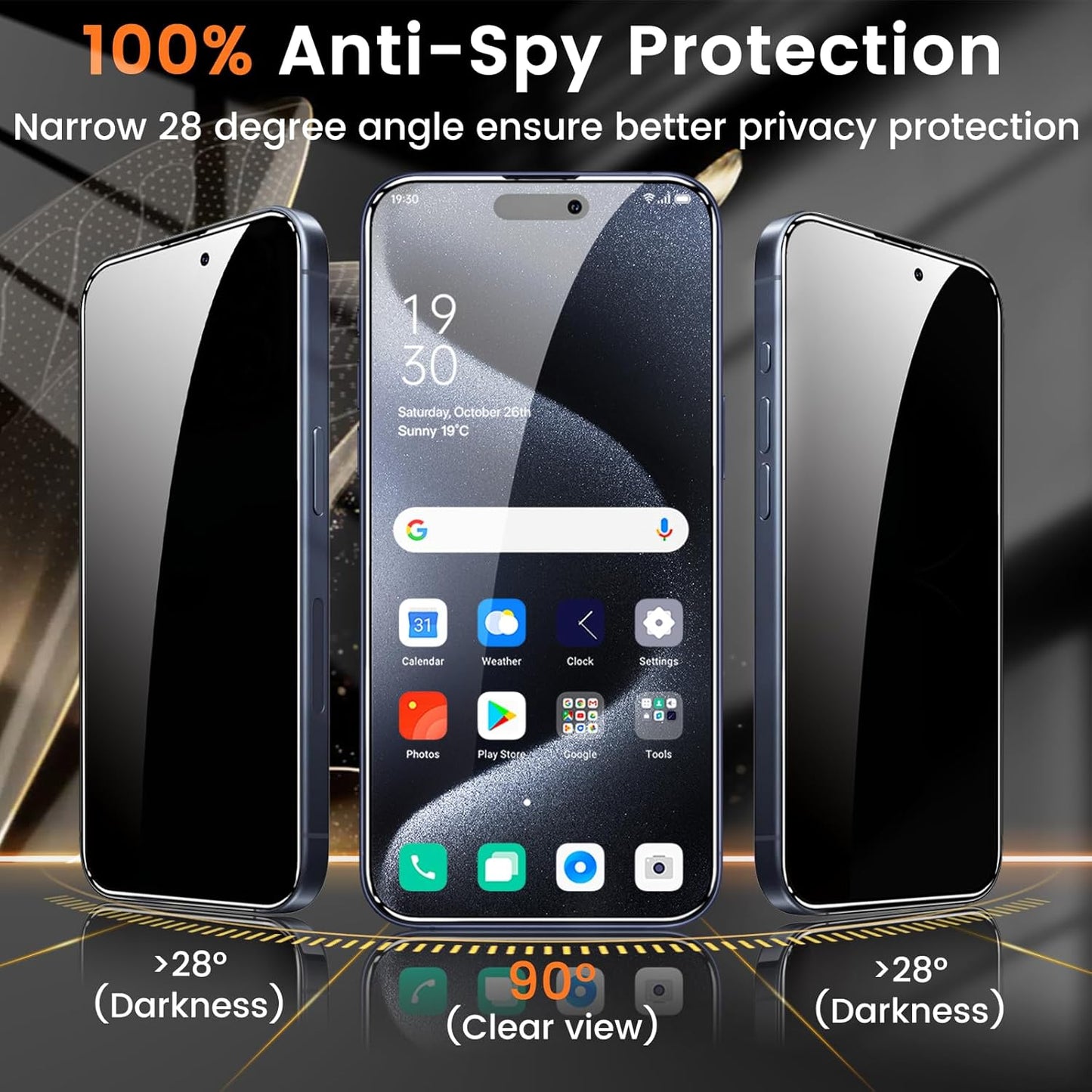 4+4 Pack Privacy Screen Protector for iPhone 15 Pro 6.1-Inch with 4 Pack Camera Lens Protector, Anti Spy Tempered Glass Film 9H Hardness Case Friendly