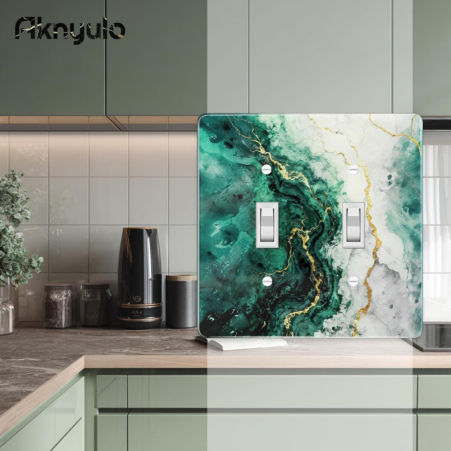 Modern Abstract Lexury Dark Turquoise Teal Blue Gray Marble Textured Light Switch Wall Plate Plates Decorative Electrical Outlet Cover Plates Acrylic Double Wall Outlet Covers Switch Plates