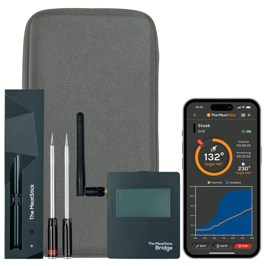 MeatStick WiFi Bridge Set | 2-Probe Package | Smart Wireless Meat Thermometer | Unlimited Range Digital Food Probe with Bluetooth | for Smoking, Grilling, BBQ, Air Fryer, Deep Frying, Oven, Rotisserie