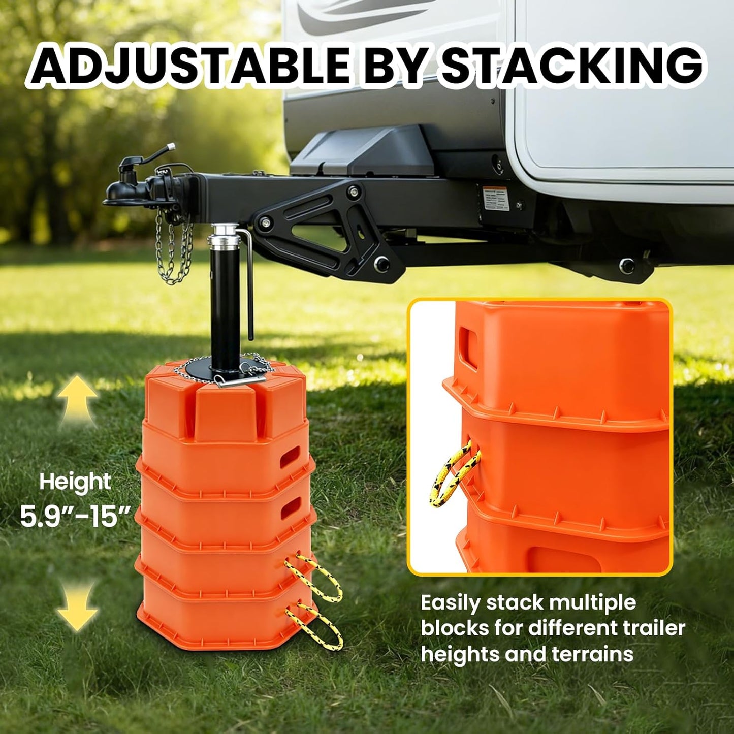 6"H Trailer Jack Block, 40000 lbs Capacity per Camper RV Stabilizer Blocks for Any Tongue Jack, Post, Foot, 5th Wheels, Round Square or Scissor Stabilizer, Stackable & Portable, 1 Pack, Orange