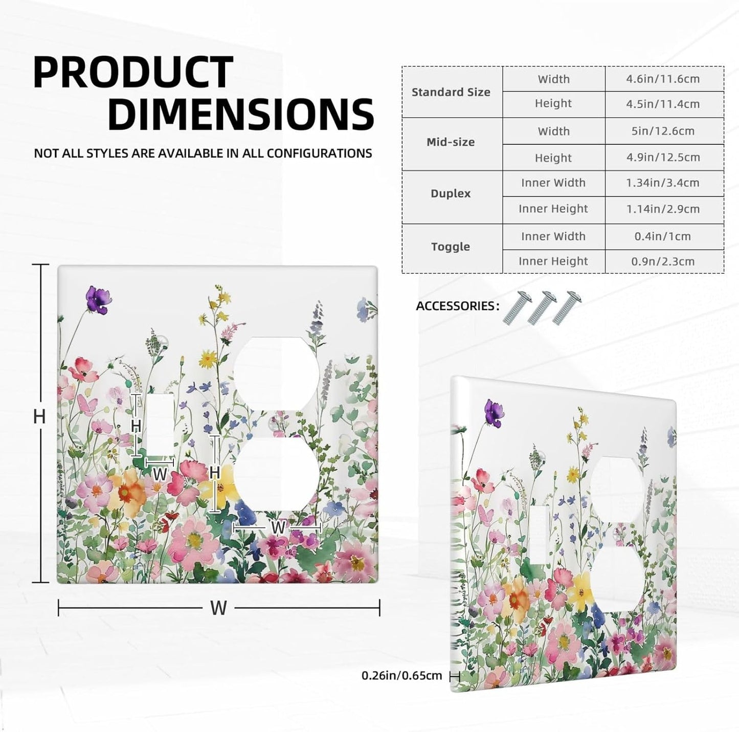 Wallplates Boho Colorful Flowers Plant Rustic Wildflower 1 Toggle 1 Duplex Switch Plate Electrical GFCI Faceplate Decorative Light Switch Covers for Bed Room Bathroom Decor