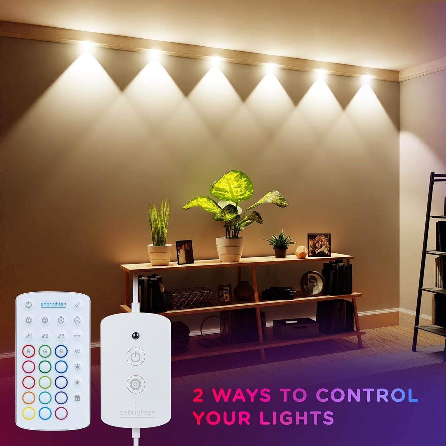 Enbrighten Spectrum Remote Controlled Indoor Accent Wall String Lights, Color Changing LED USB Sconces, 8ft with 6 Lights, RGBWIC, White 84313