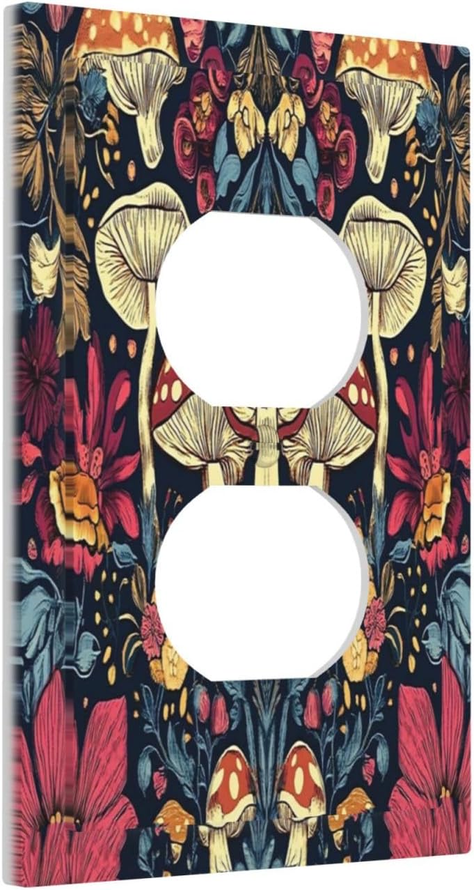 Outlet Covers Coloful Red Yellow Orange Magical Mushroom Forest 1 Gang Duplex Light Switch Cover Plate Decorative Switch Plate Covers Electrical Socket Cover for Bedroom Home Decor
