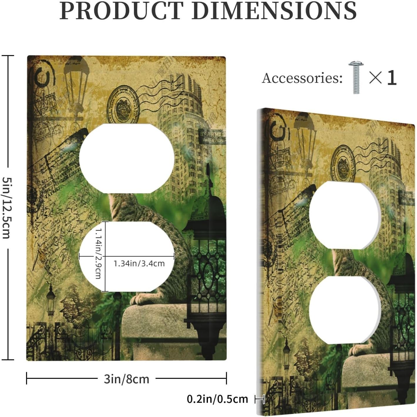 Outlet Covers Vintage Style Cat City Stamp 1 Gang Duplex Light Switch Cover Plate Decorative Switch Plate Covers Electrical Socket Cover for Bedroom Home Decor