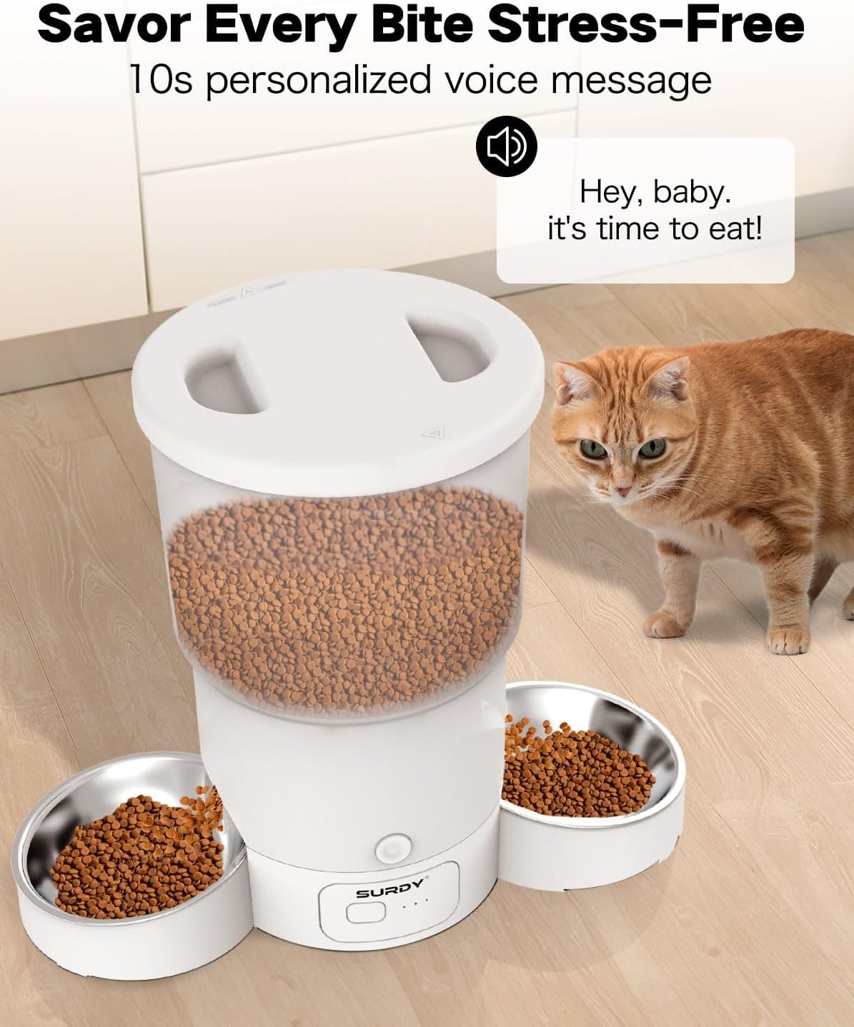 SURDY Automatic Cat Feeder with 5G WiFi, 20 Cups/5L Automatic Cat Food Dispenser for 2 Cats Smart Pet Feeder with APP Control for Remote Feeding (White, 5L)