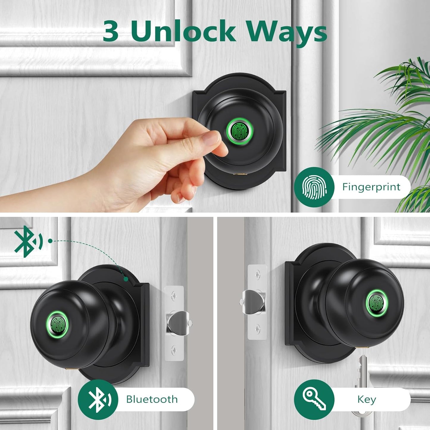 GeekTale Fingerprint Door Lock, Smart Lock with App, Biometric Door Lock, Thumbprint Door Knob, Smart Fingerprint Door Knob for Bedroom, Office, Apartment
