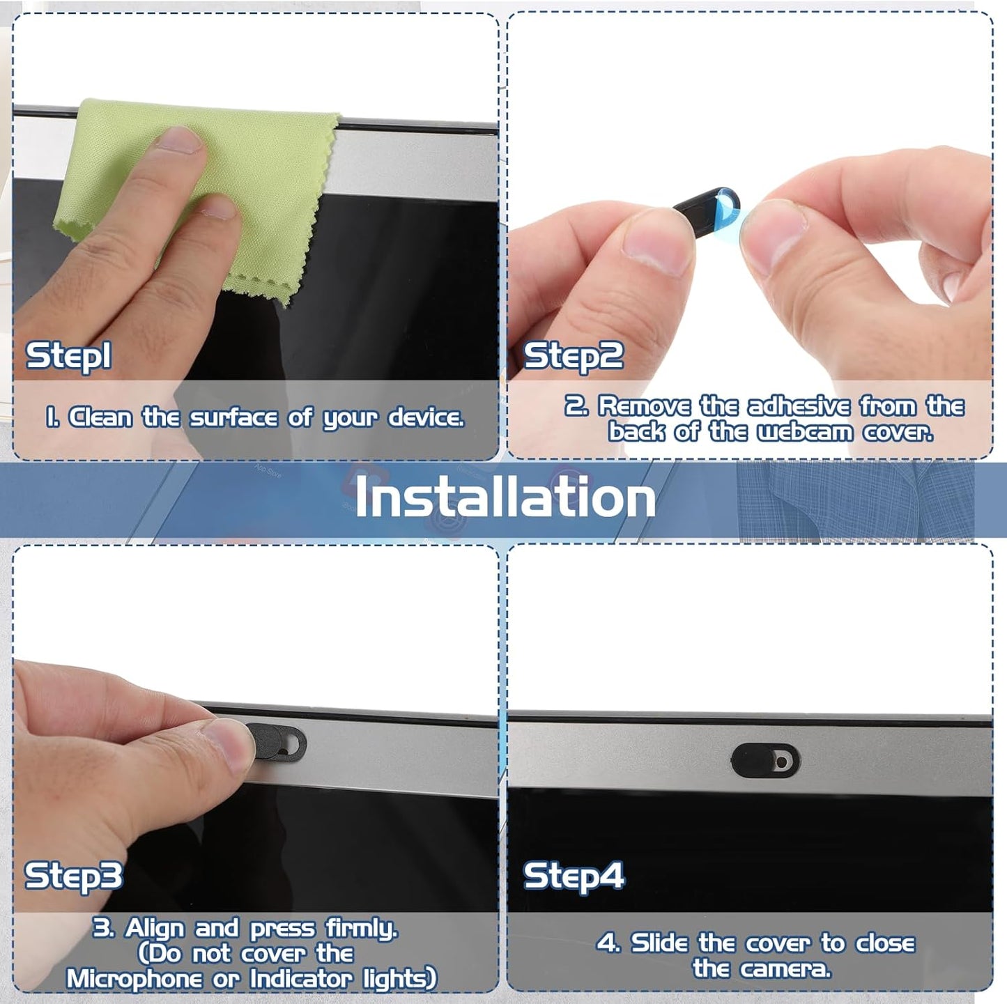 50 Pcs Webcam Cover Slide, 0.023 Inch Ultra-Thin Universal Laptop Camera Cover Slide Webcam Cover for Laptop, Computer(White+Black)