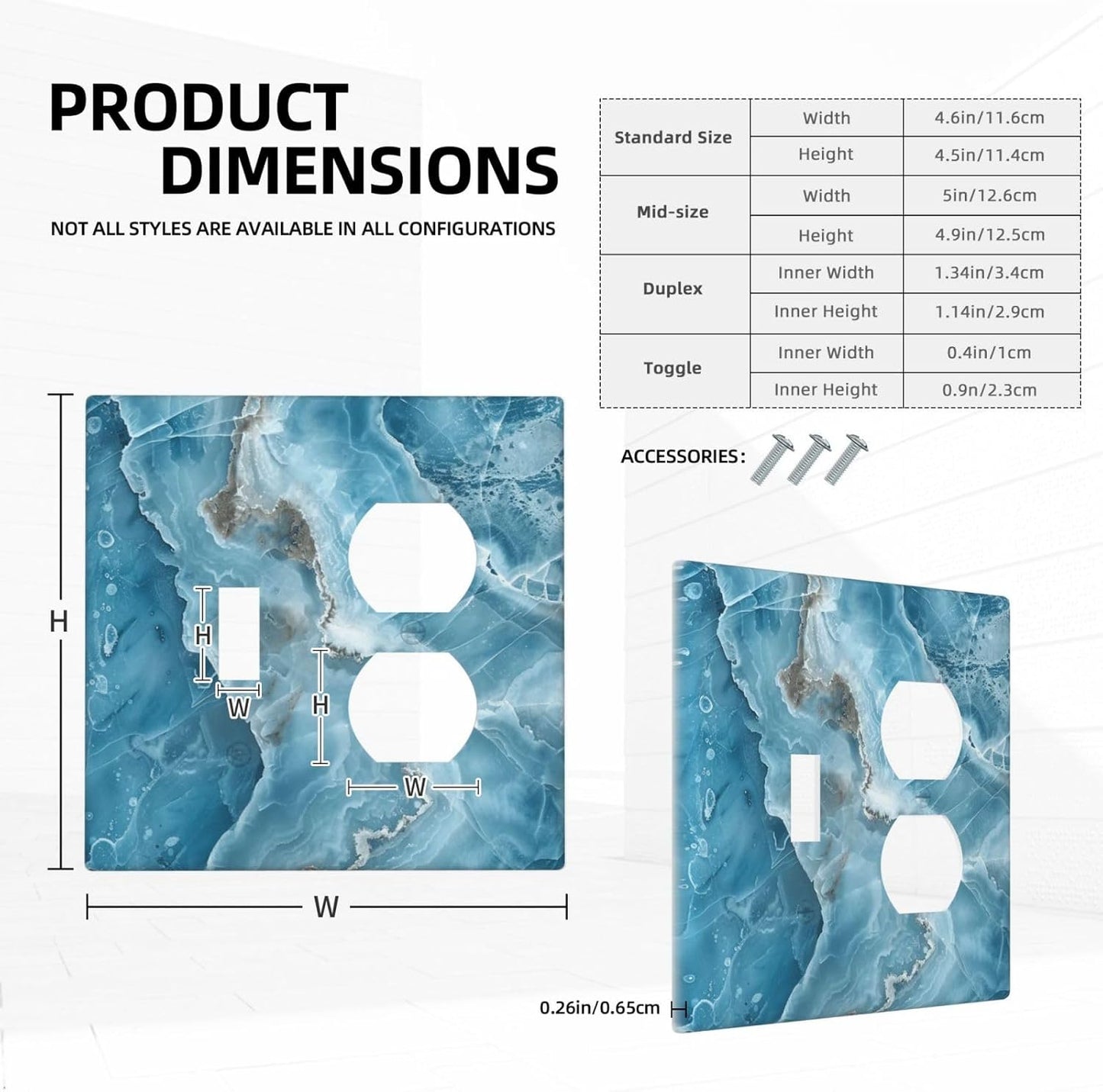 Decorative Outlet Covers Abstract Watercolor Blue Marble Texture 2 Gang Light Switch Cover Plate Single Toggle Duplex Wall Plates for Electrical Outlets Switch Plate Covers for Home Decor