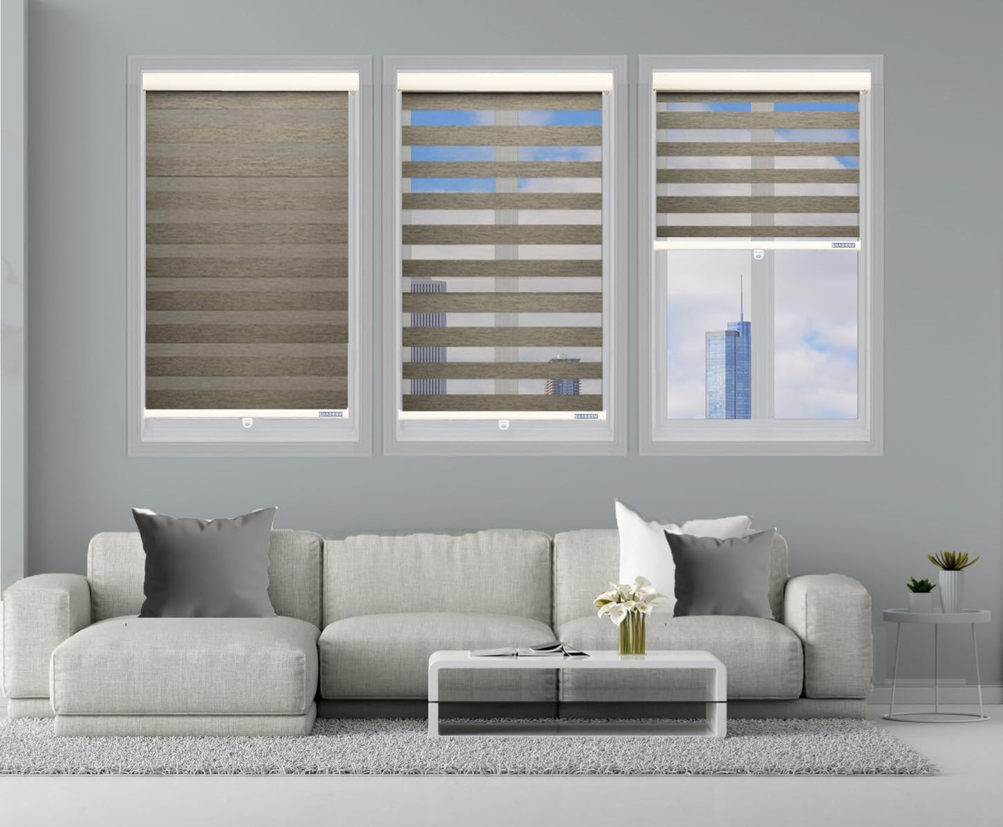 Shadesu Cordless Zebra Blinds for Windows, 28" W x 72" H, Brown, Dual Layer Free-Stop Zebra Shades, Light Control for Day and Night, Sheer Blinds for Indoor Windows, Bedroom, Kitchen