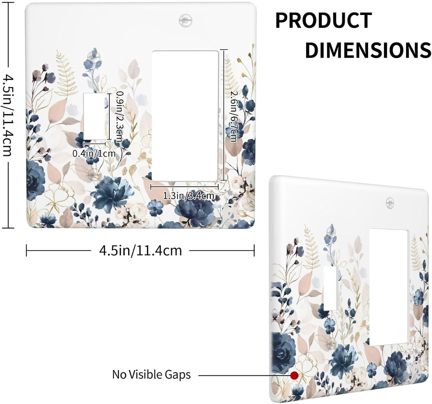 Blue Flora Boho Vintage Flower Golden Leaves Outlet Covers 1 Toggle 1 Rocker Combination Decorative Wall Plate Electrical Switch Plates Light Switch Cover Plate for Bedroom Living Room Decor