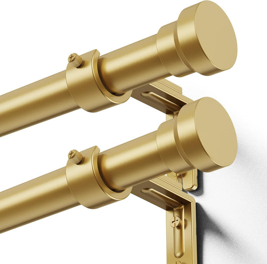 Curtain Rod 2 Pack 32-144 Inch, Heavy Duty 1 Inch Curtain Rod, Gold Extra Long Adjustable Window Treatment Rods, Modern Design, Easy Installation