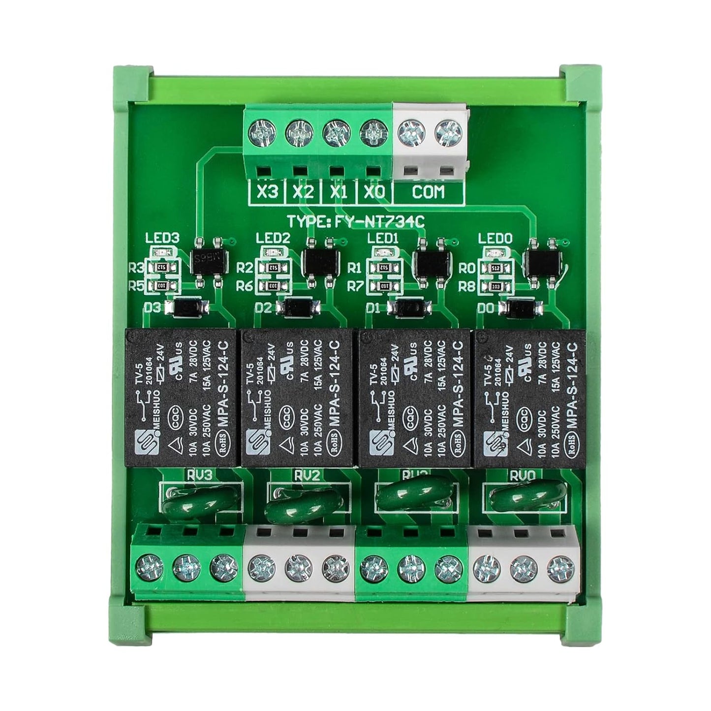 Relay Board, Relay Module 4 Channel 1 SPDT DIN Rail Mount 24V DC/AC, Interface Board(FY-T734C-D24)