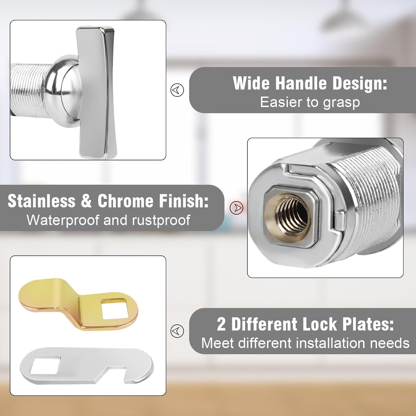 Thumb Cam Locks 2PCS Keyless Non-Locking Locks 5PCS Fits on Camper, Vehicles, Files Drawers (1-3/8 Inch 2Pcs)