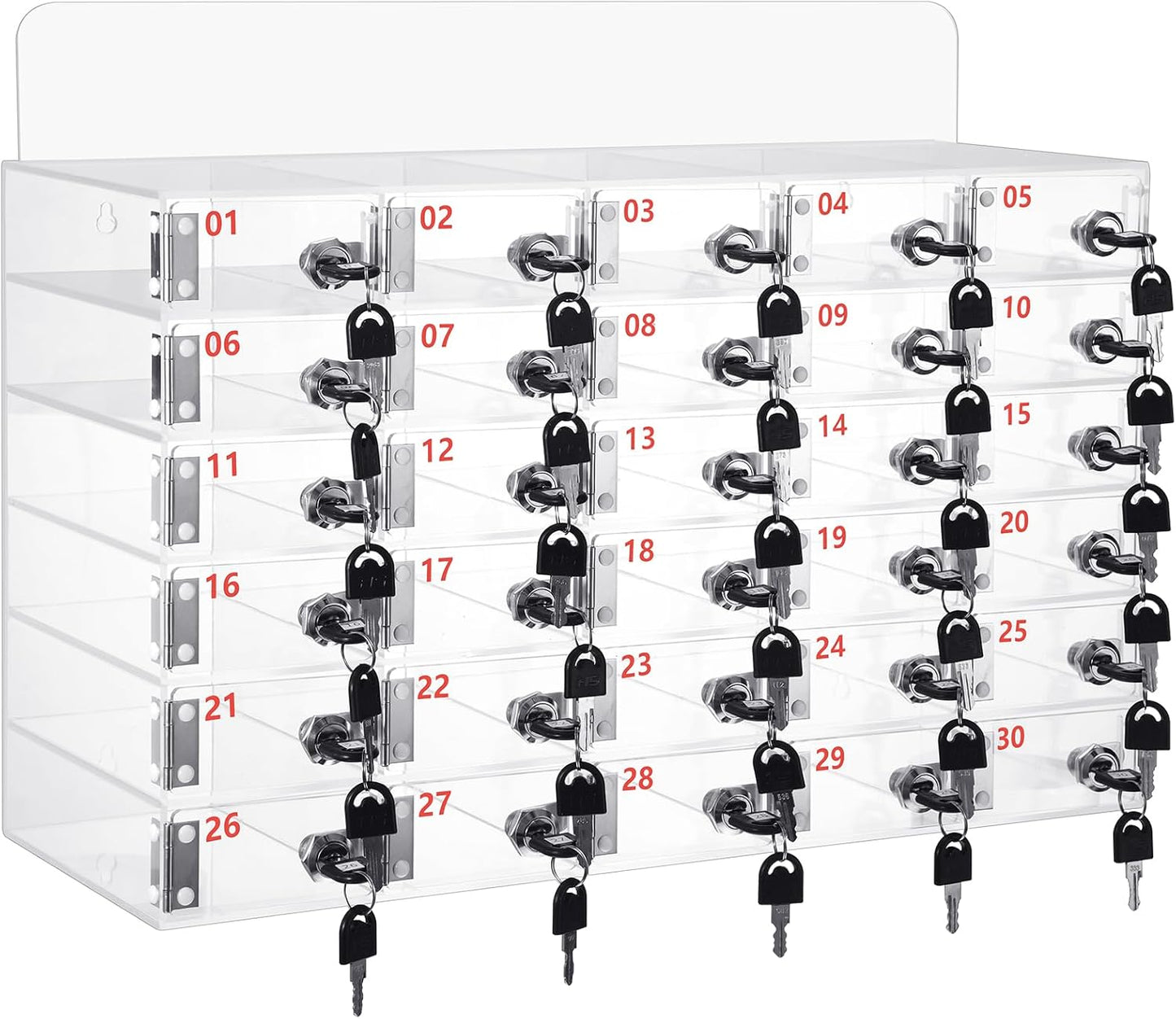 Threan 30 Slot Cell Phone Storage Box, Clear Cell Phone Storage Cabinet Wall Mounted, Including Door Locks and Keys for Office School Factory Classroom Students Staff
