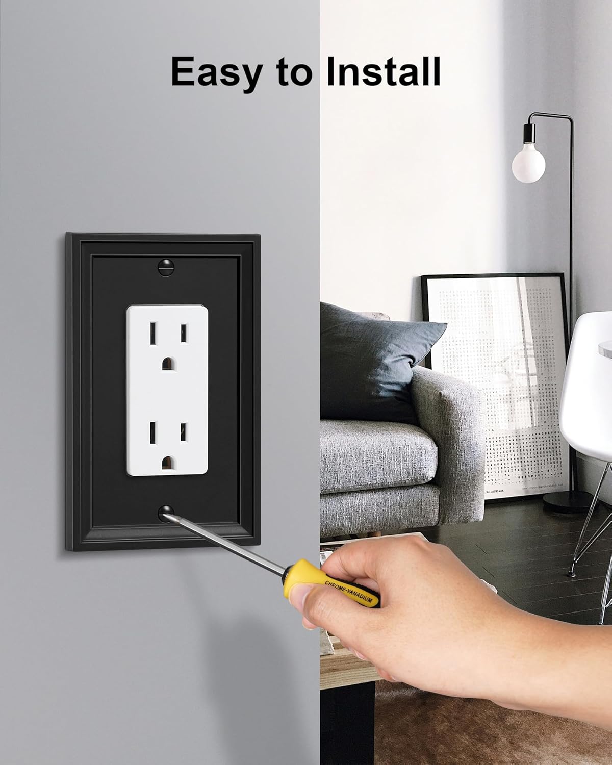2-Pack Decorator Outlet Cover Plate, Black Decorative Switch Plates and Outlet Covers, Natural Bamboo Fiber Wall Plates for Electrical Outlets, Receptacle, GFCI Outlet, Dimmer Switch
