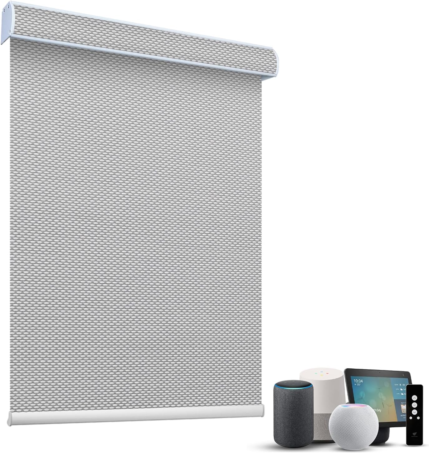 SmartWings Motorized Roller Shades 5% Openness Without Privacy Custom Size, Rechargeable Battery, Works with Matter/Apple HomeKit, Alexa, Thread/Zigbee, Remote Optional, 5% Openness White Grey