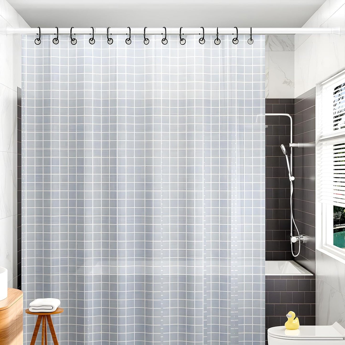 2 Pack White Tension Curtain Rod 42-73 Inch Shower Rod 7/8" Shower Curtain Rod Adjustable Spring Curtain Rods No Drilling Spring Rod Shower Curtain Tension Rod for Bathroom Windows Doorways