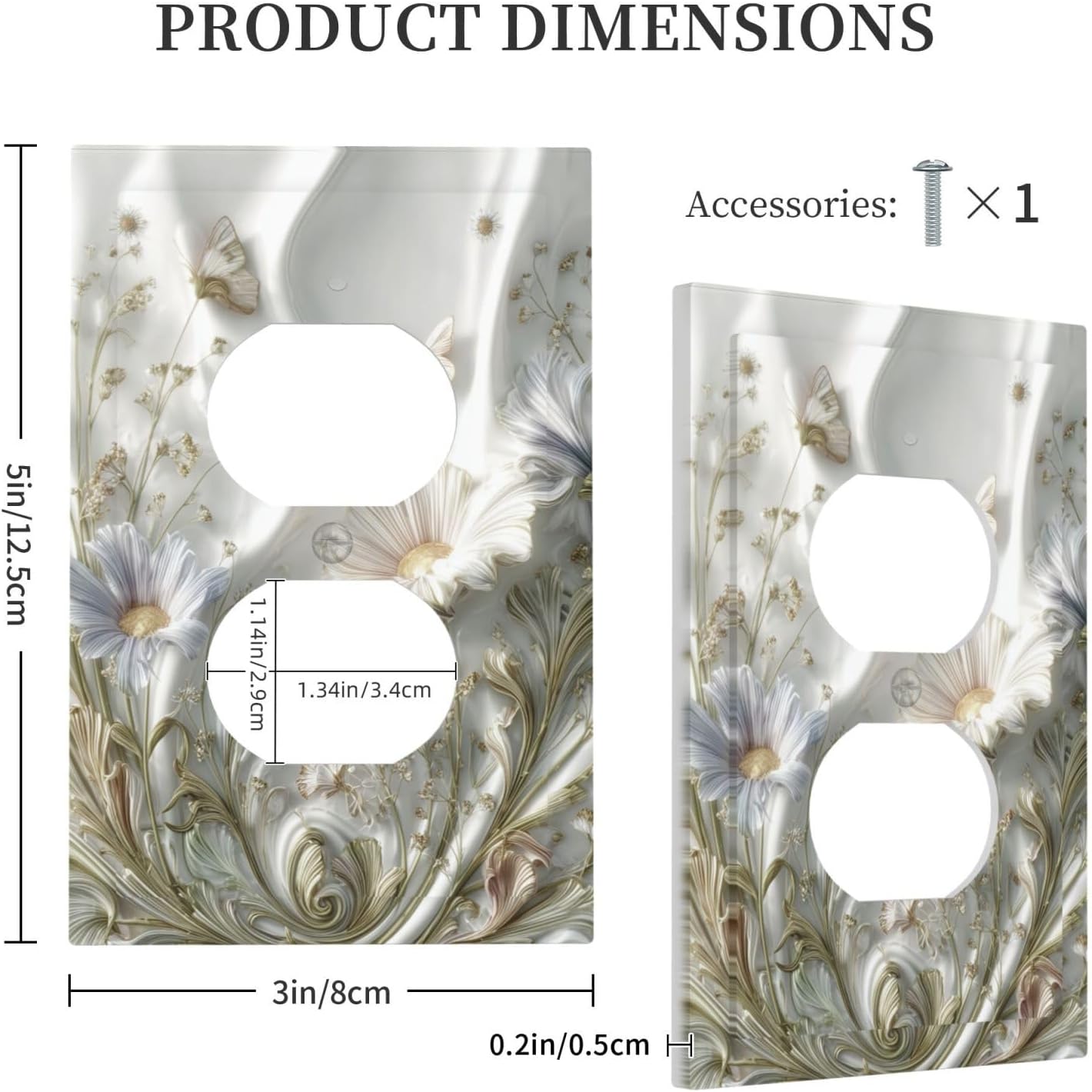 Artistic Flowers Floral Plant Duplex Outlet Decorative Light Switch Covers Electrical Faceplate Switch Plates for Bathroom Kitchen Home