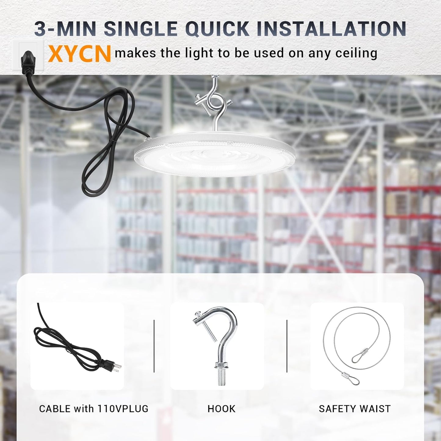 4 Pack 300W UFO Led High Bay Light,120VAC,5000K Daylight Commercial Bay Lighting,IP66 Waterproof,45050LM,1300W MH/HPS with Plug Area Lighting for Warehouse/Shop/Workshop/Barn/Gym/Factory