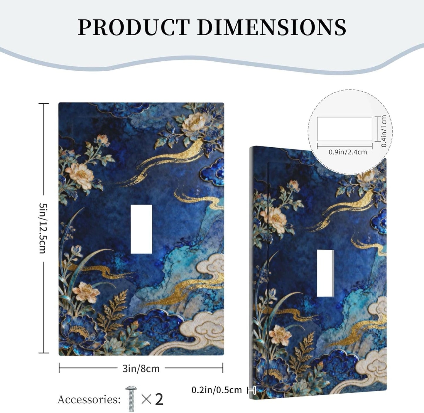 Decorative Light Switch Cover Plate Blue White Flower Gold Line Cloud 1 Gang Single Toggle Wall Plates for Electrical Outlet Covers Switch Plate Covers Faceplate for Bedroom Home Decor