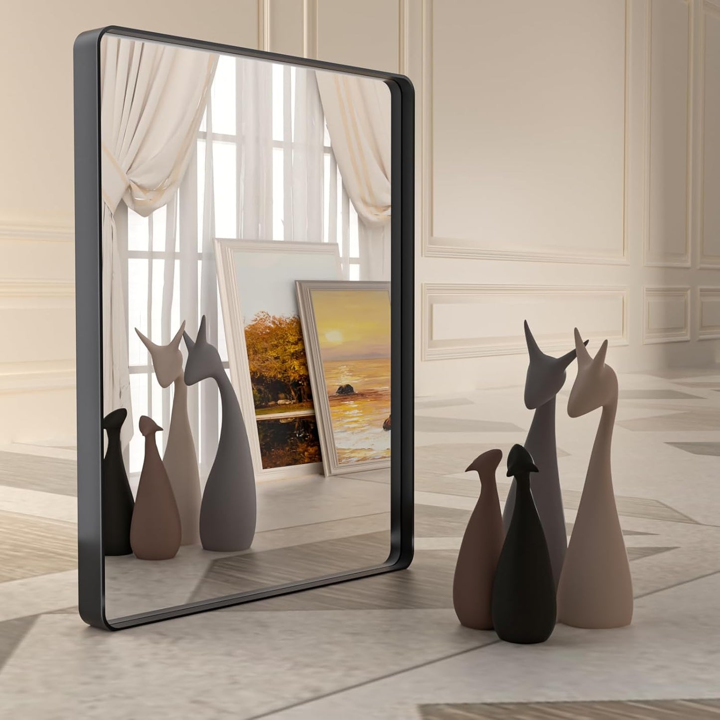 Bathroom Mirror Black,55x36 Inch Large Matte Black Bathroom Vanity Mirror,Rectangle Black Metal Framed Mirror for Wall,Anti-Rust,Shatter-Proof (Horizontal/Vertical)