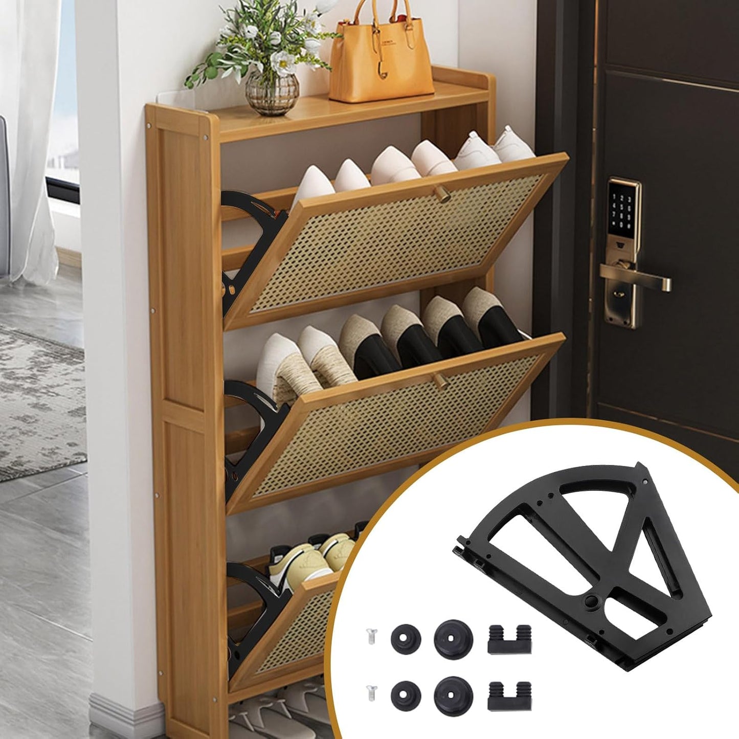 Shoe Cabinet Hinges, 2 Layers Shoes Drawer Cabinet Hinges Flip Frames Turning Rack Replacement Cabinet Flip Frame Shoe Cabinet Hardware Plastic Replacement