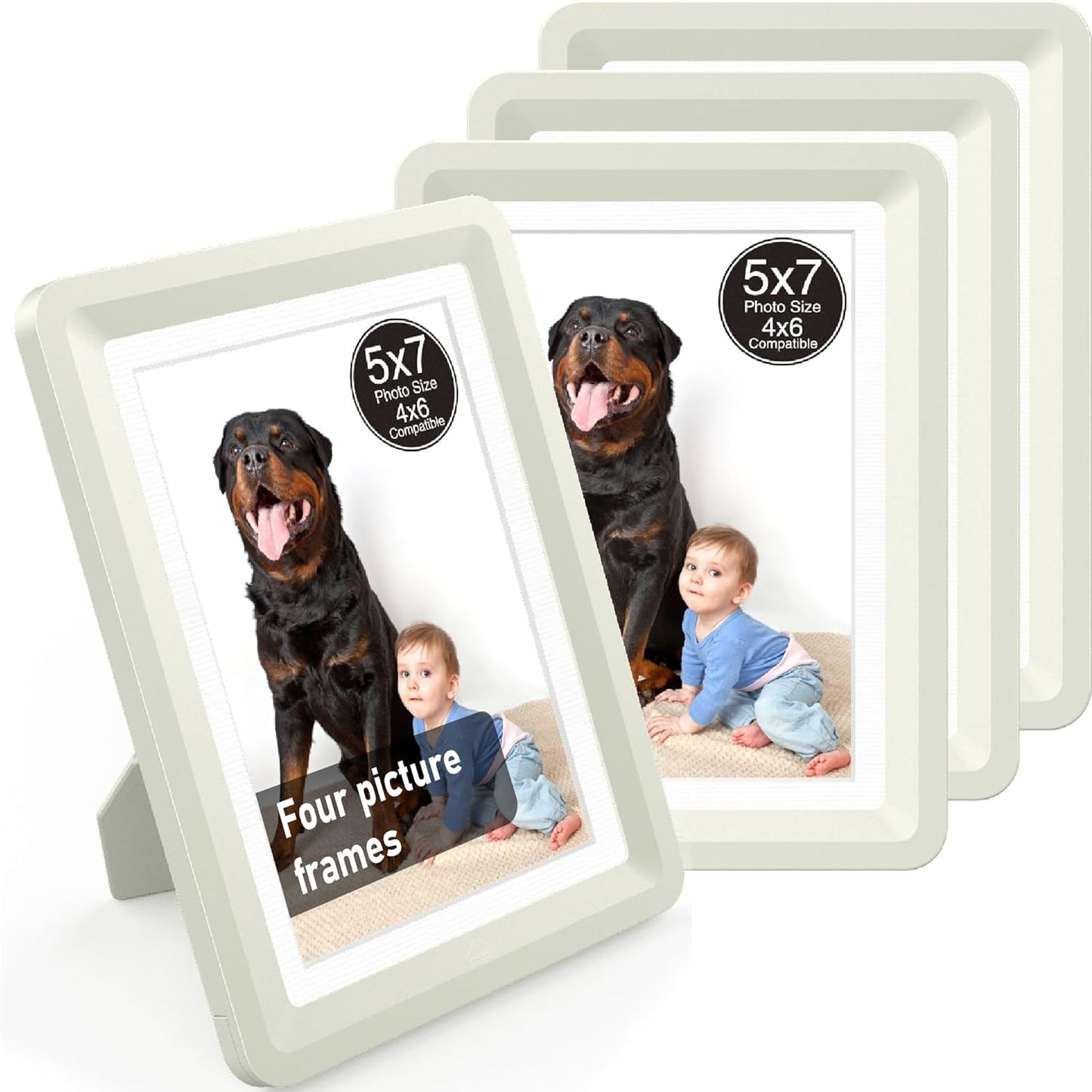 Light Gray 5x7 Picture Frame with Acrylic Front 4 Pack, ABS Frame for 5x7 or 4x9 Photos, Shatterproof UV-Resistant Tabletop Photo Frame, Vertical/Horizontal Display for Home Décor