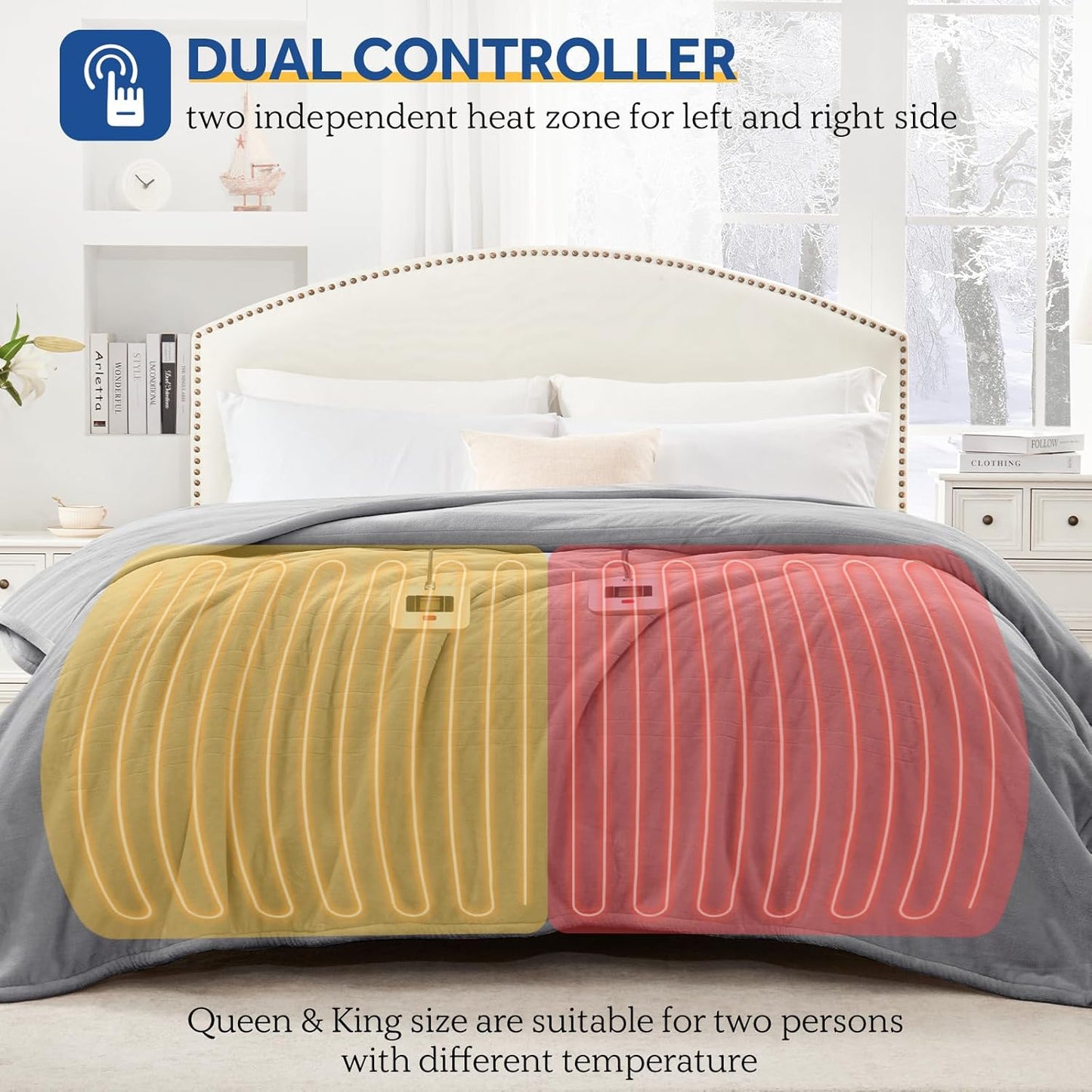 Sealy Electric Blanket King, Flannel Heated Blanket King Size with 10 Heating Levels & 1-12 Hours Auto Shut Off, Machine Washable, Light Grey, 100 x 90 Inch