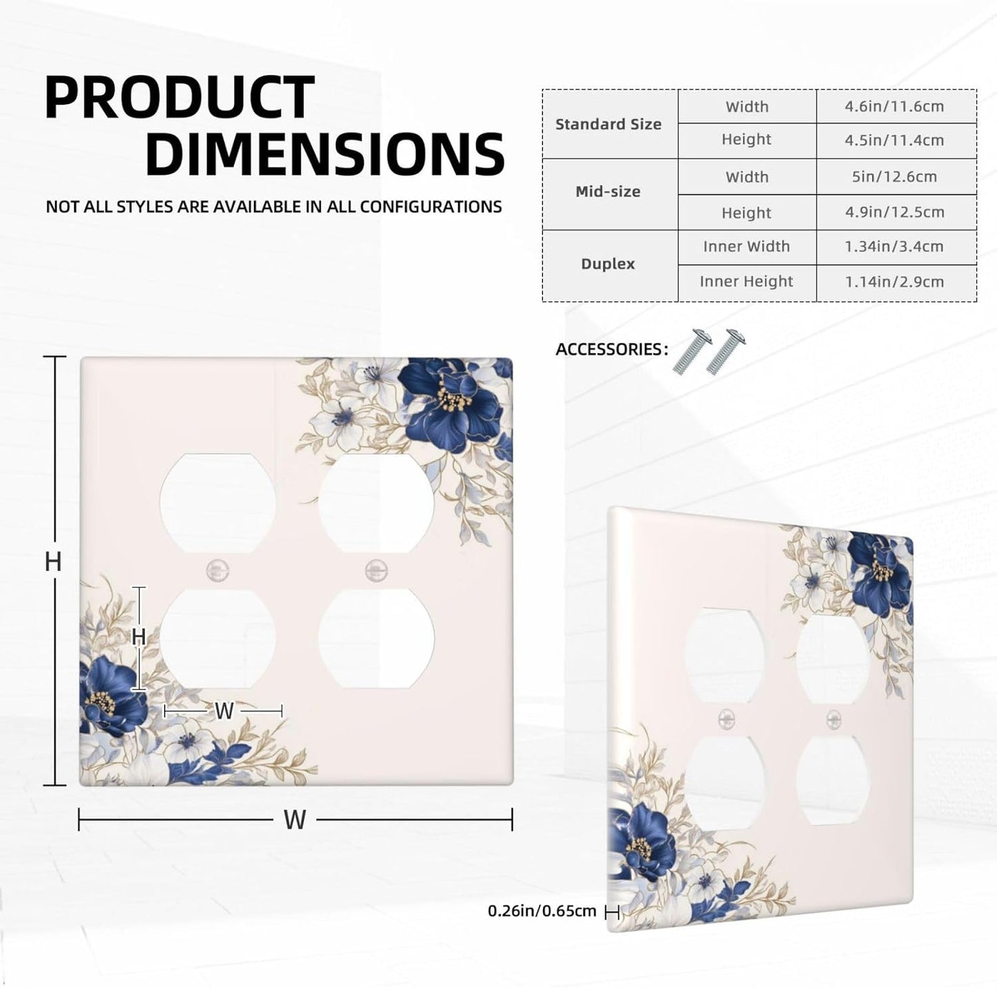 Decorative Outlet Covers Rustic Blue Beige Flower Peony Floral 2 Gang Light Switch Cover Plate Double Duplex Wall Plates for Electrical Outlets Switch Plate Covers for Bedroom Home Decor