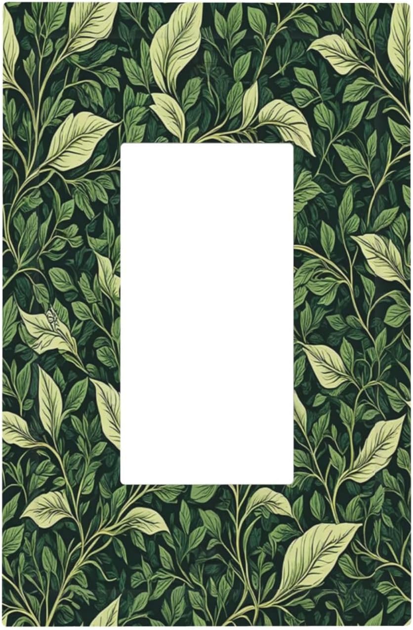 Outlet Covers Vintage Green Plant Leaves 1 Gang Wall Plates Single Rocker Light Switch Covers Decorative Switch Plates Electrical GFCI Panel Covers for Home Office Decor 5 X 3 IN