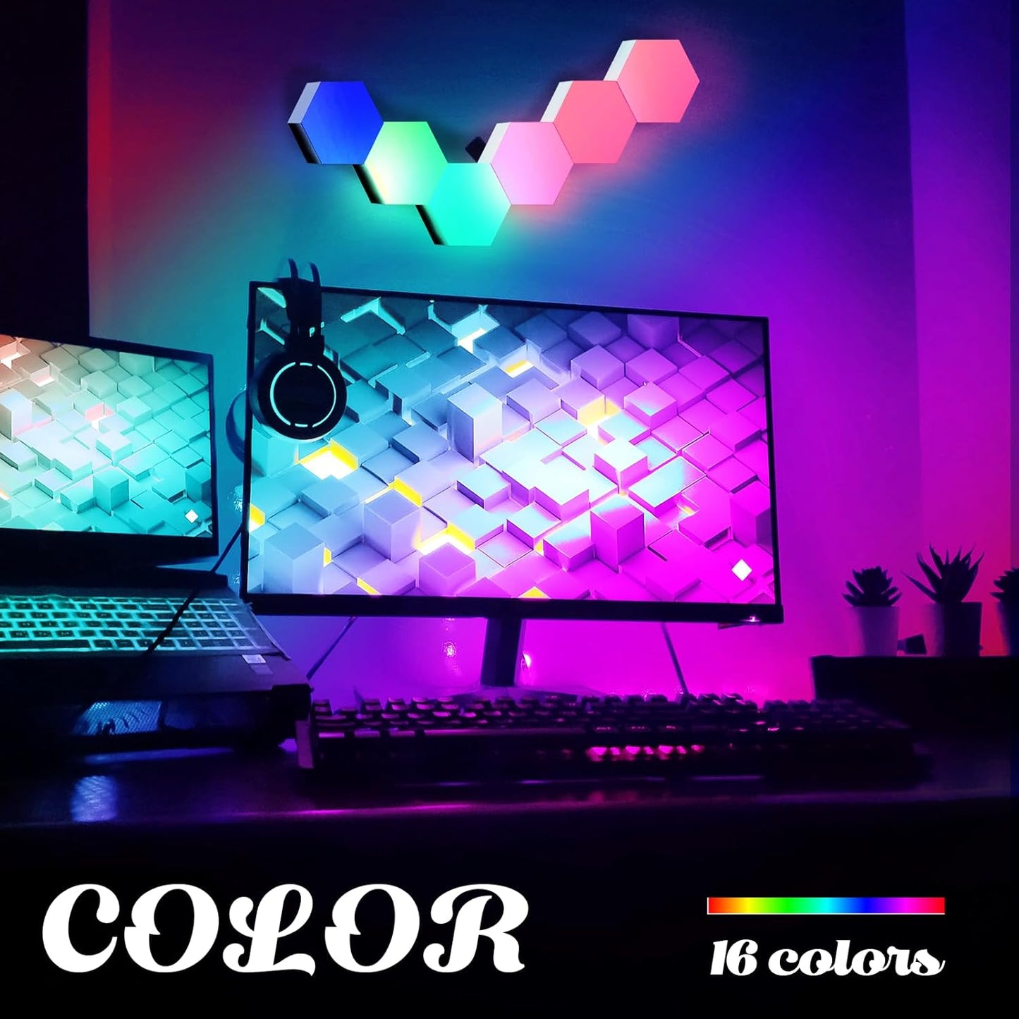 ODISTAR Remote Control Hexagon Wall Light,Smart Wall-Mounted Touch-Sensitive DIY Geometric Modular Assembled RGB led Colorful Light with USB-Power,Used in Bedroom (10-Pack)