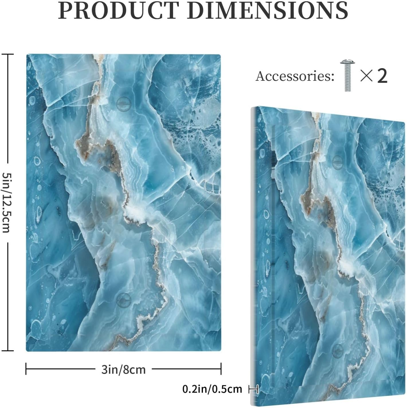 Decorative Light Switch Cover Plate Abstract Watercolor Blue Marble Texture 1 Gang No Device Single Blank Outlet Covers Wall Plates for Electrical Outlets Faceplate for Bedroom Home Decor