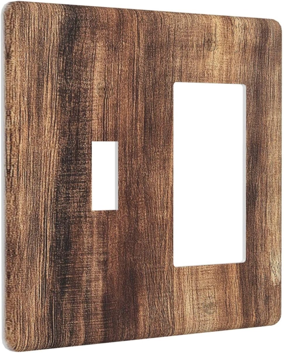 Outlet Covers Vintage Rustic Brown Wood Grain 1 Toggle 1 Rocker Combination Decorative Wall Plate Electrical Switch Plates Light Switch Cover Plate for Bedroom Farmhouse Decor