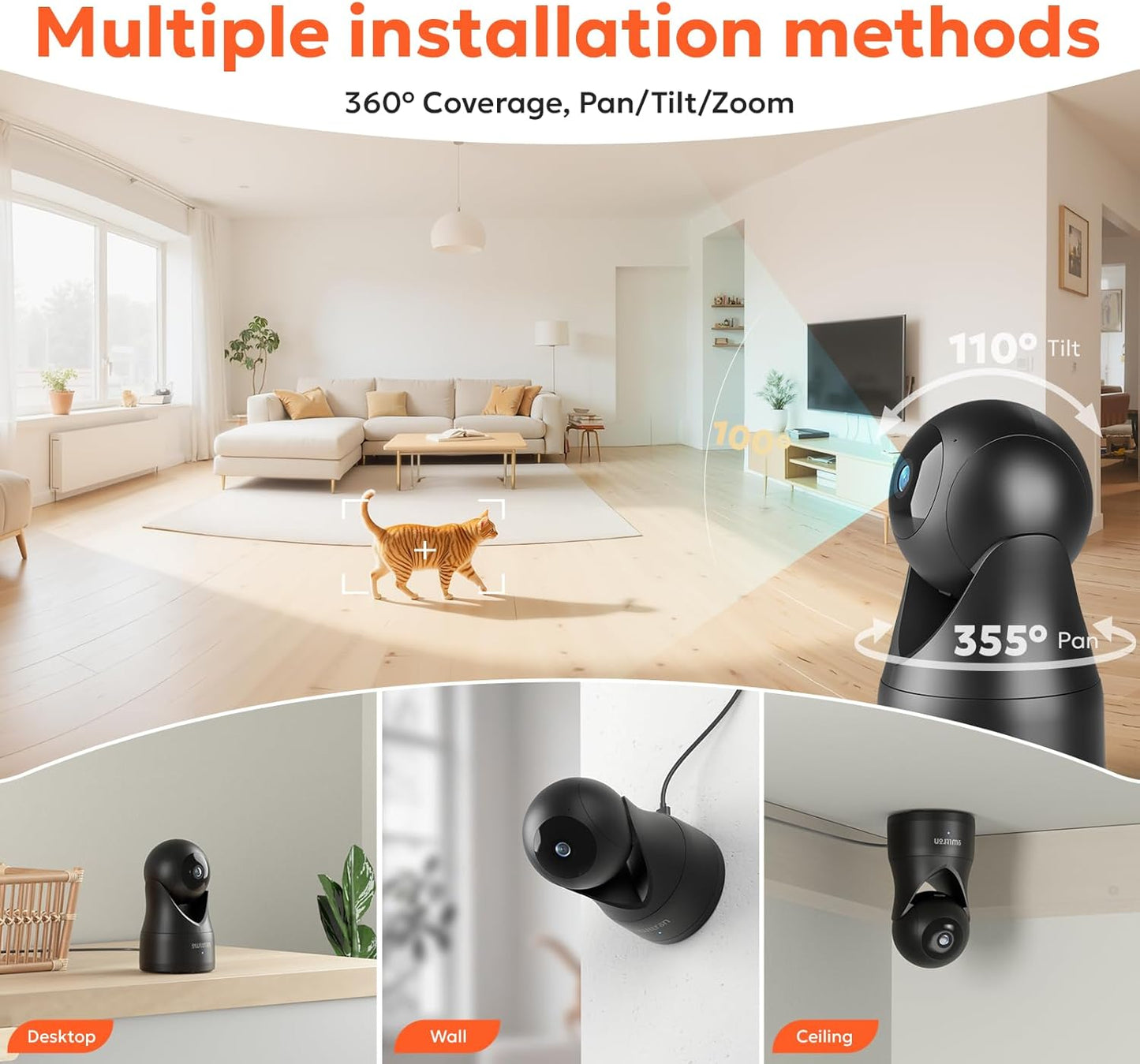 owltron Indoor Security Camera 2K, 360°2.4G WiFi Cameras for Home Security for Baby/Pet/Elder/Nanny with Night Vision, Motion Detection & App Control, Baby Monitor Works with Alexa & Google Assistant