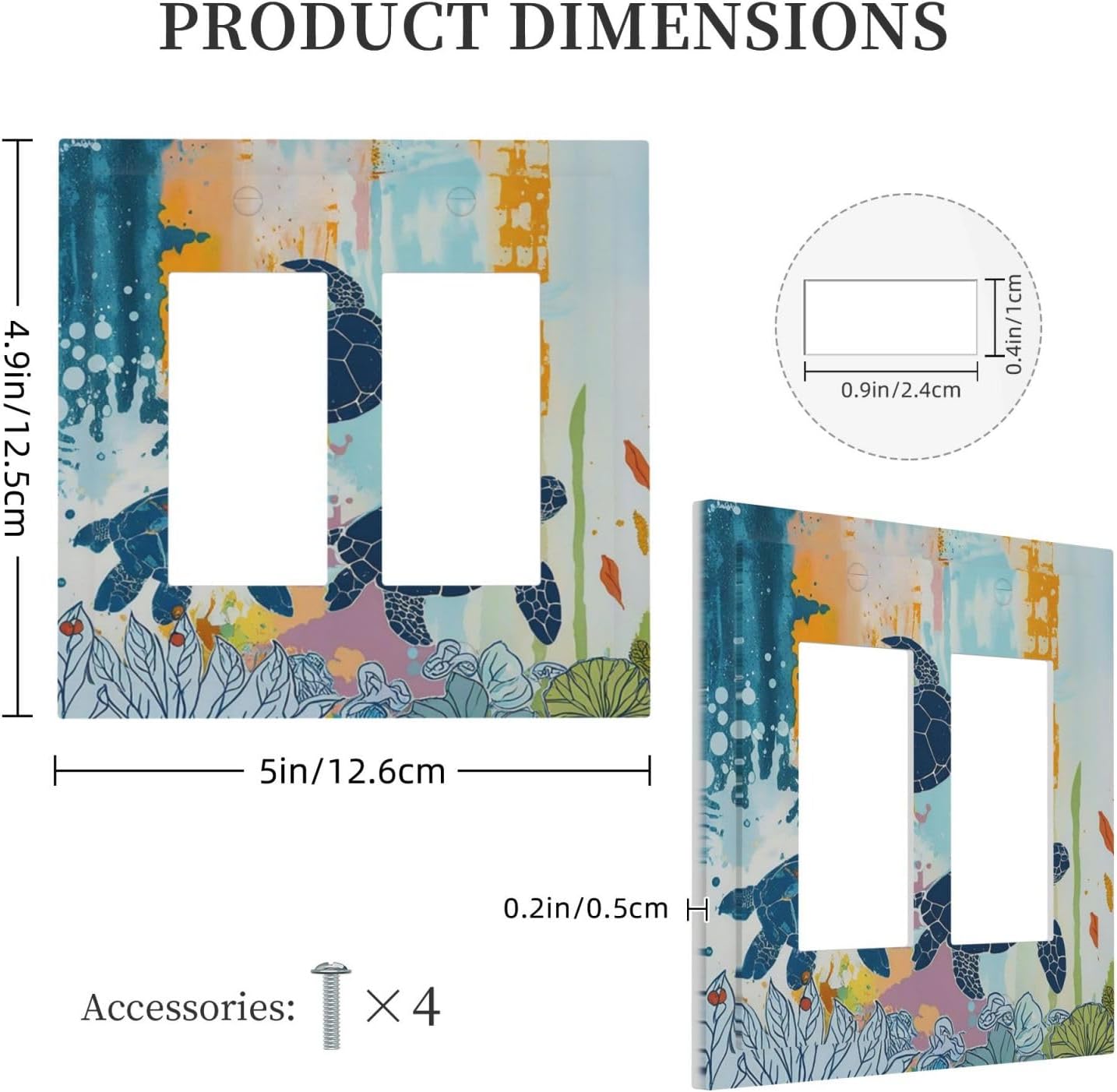 Decorative Outlet Covers Colorful Ocean Sea Turtle Marine Life 2 Gang Double GFCI Rocker Electrical Wall Panels Light Switch Cover Plate for Kids room Bedroom Decor