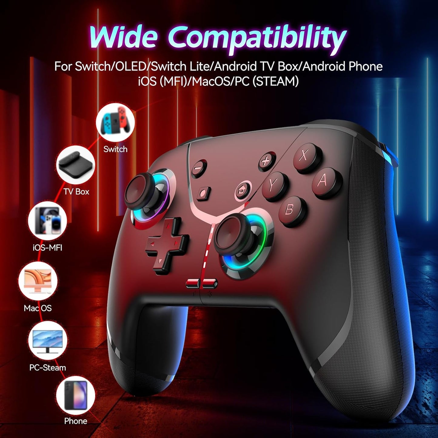 Switch Controller, Wireless Pro Controller for Nintendo Switch 2/Switch/Lite/OLED, Bluetooth controllers Compatible with iPhone/Mac/iPad/iOS/Android/Phone/PC/Steam and TV with Programming/RGB4/Vibration / 3 Turbo Modes/6-Axis/Motion