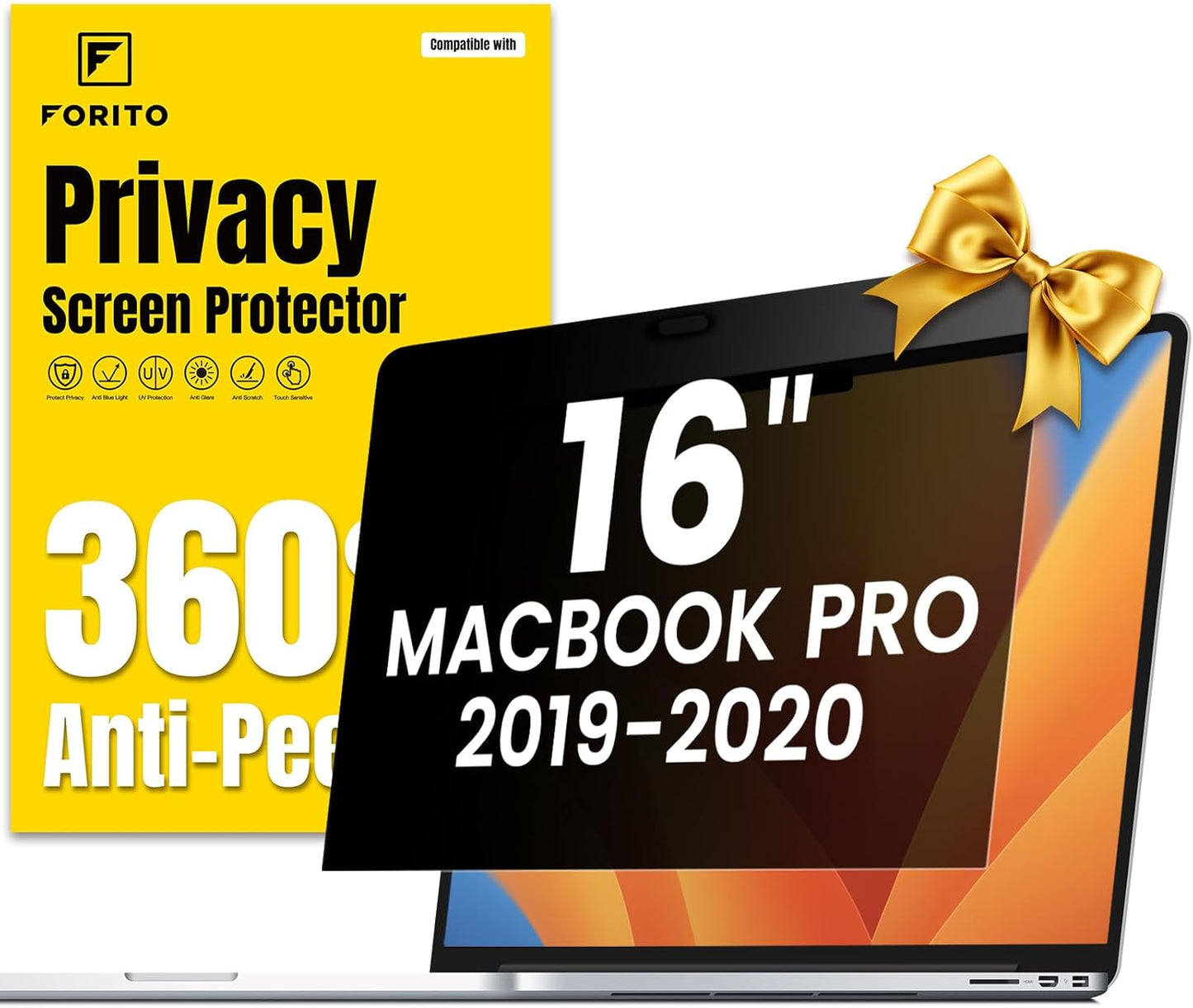F FORITO 360° Privacy Screen Protector Compatible with MacBook Pro 16 inch (2019, 2020), Anti Peeping, Anti Glare and Scratch Resistant Laptop Privacy Screen Shield
