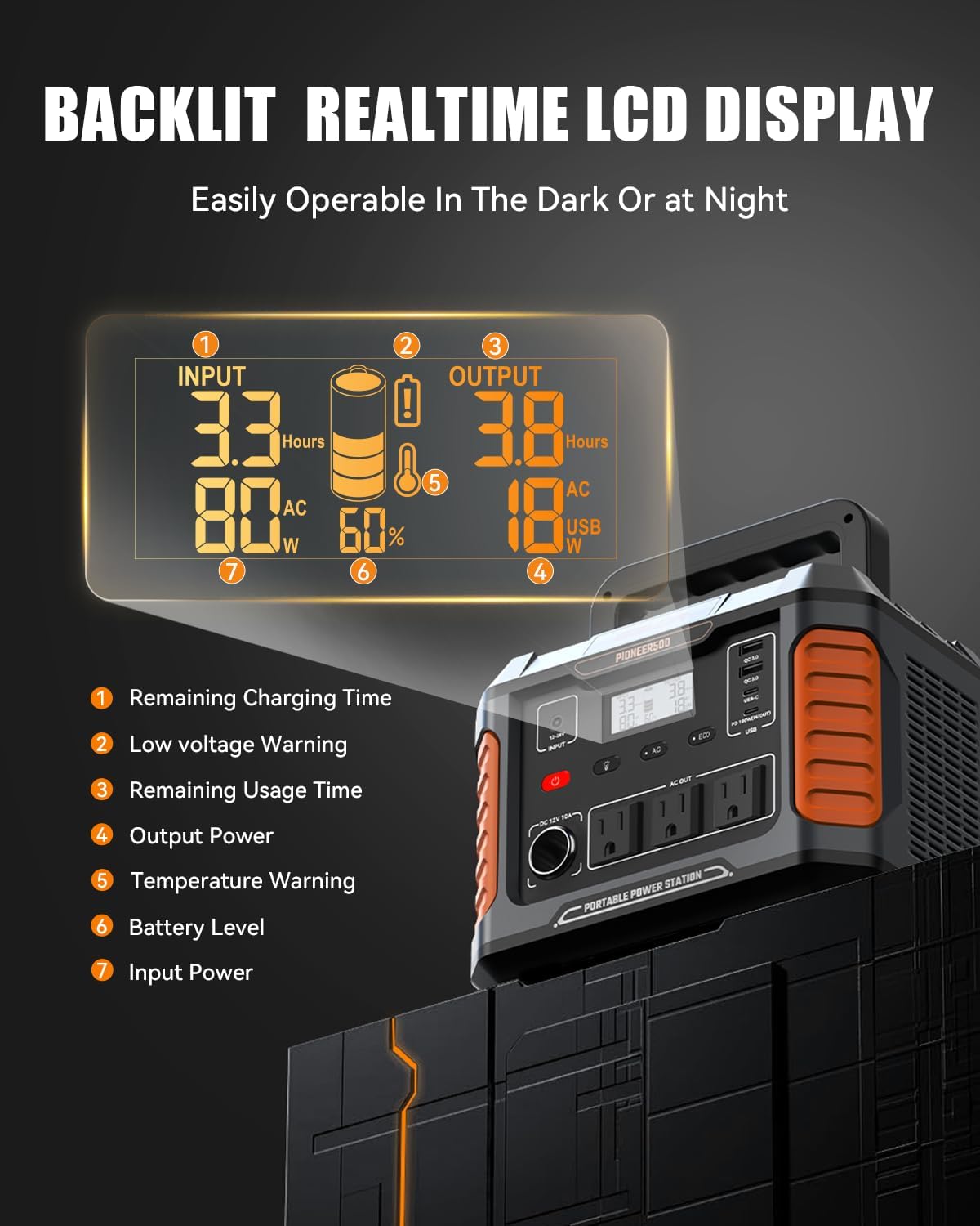 BALDR Portable Power Station, 500W Output, 288Wh Capacity, AC Outlet, USB Ports, Solar Charging Generator for Home Camping Emergency Use.…