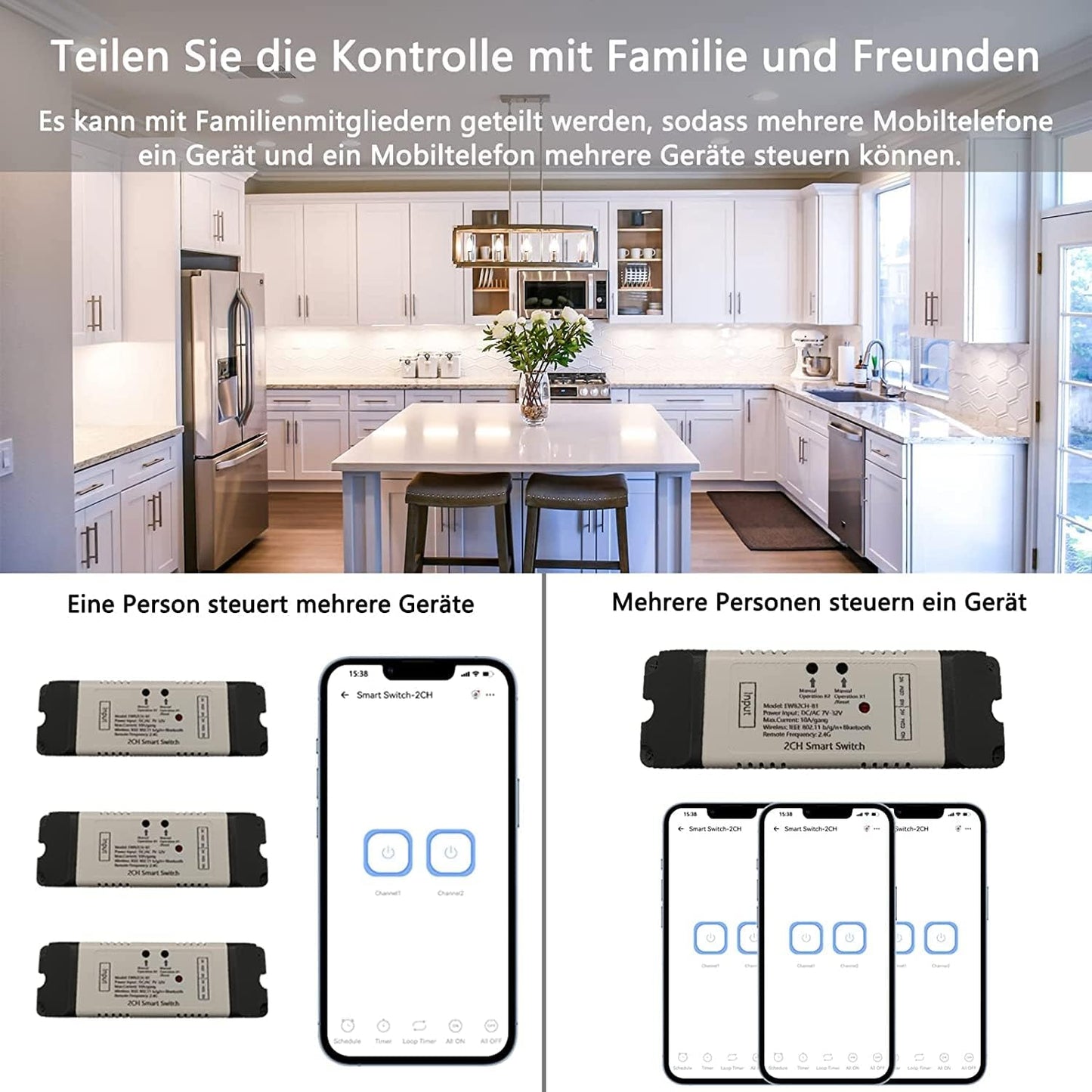 2 Channel EWelink Wireless Switch with Enclosure WiFi Switch Module Remote Control DIY Smart Home Bluetooth Relay 7-32V Power Input Compatible with Alexa Google Home