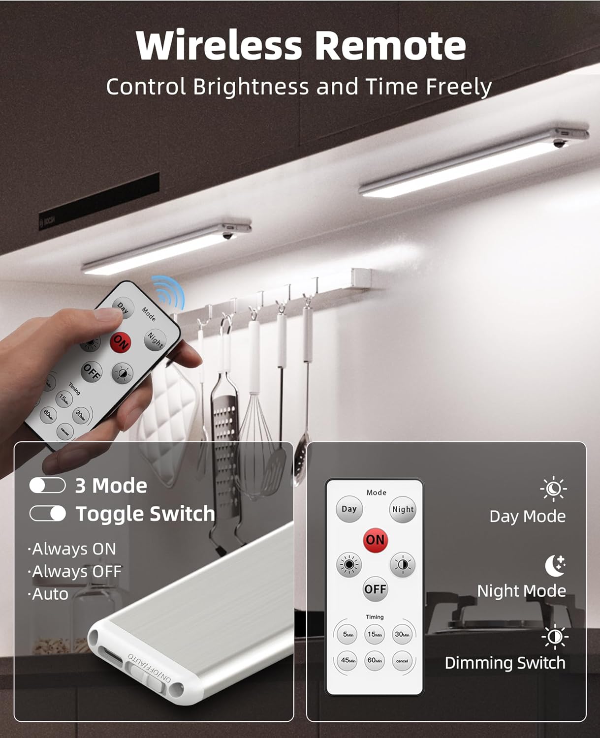EZVALO Under Cabinet Lights, 14.5'' Motion Sensor Light Indoor Dimmable, 4000mAh Rechargeable Closet Lights 5700K with Remote Control, Wireless Under Counter Light for Kitchen,Cabinet,Bedroom（4Pcs）