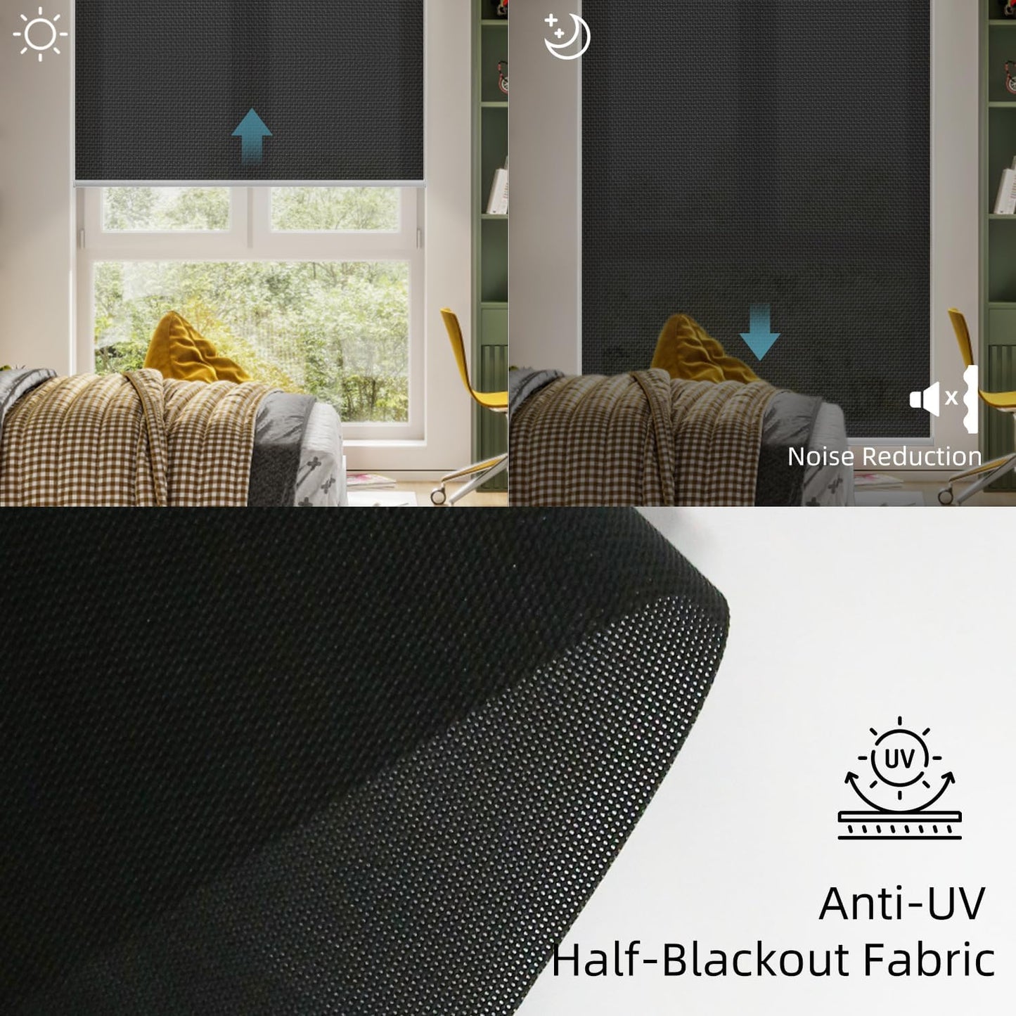 SmartWings Motorized Roller Shades 5% Openness Work with Homekit, Alexa SmartThings Google, Zigbee Motor Smart Blinds for Windows, Cordless Remote Window Shades, Rechargeable, Customized, Black
