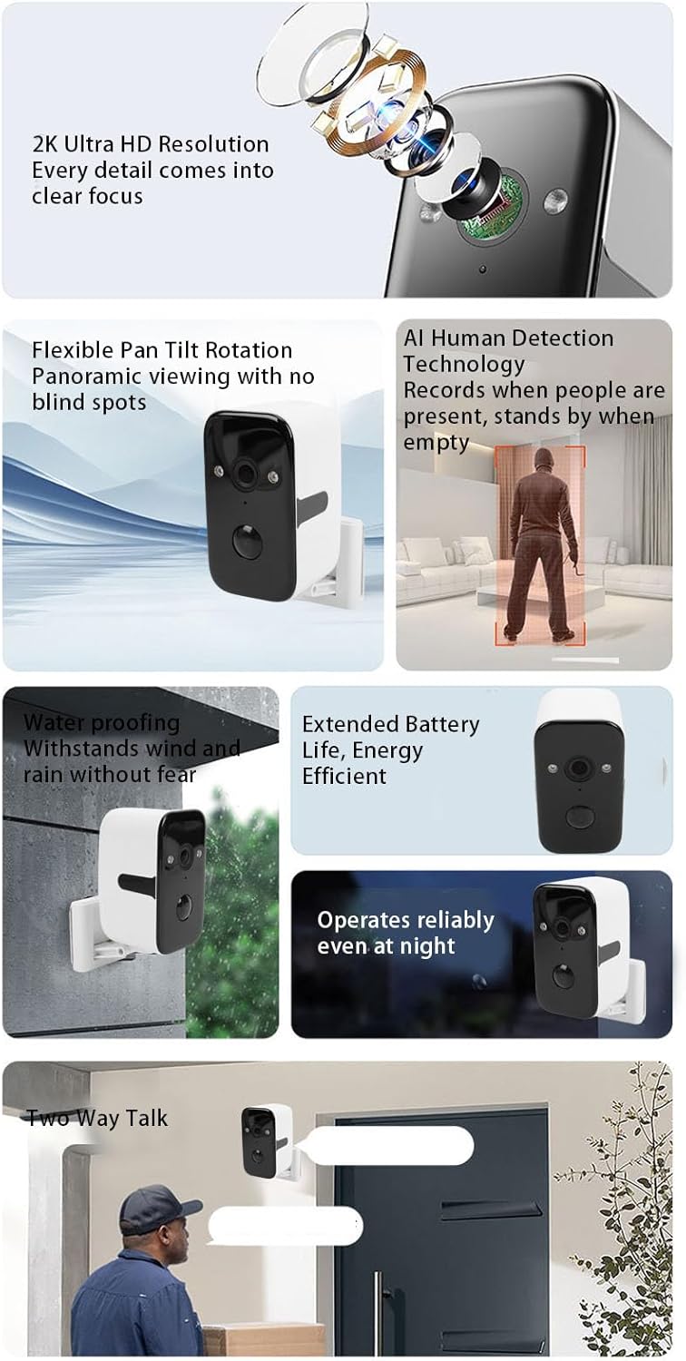 Pan Tilt Security Camera, 2K HD with Magnetic Mount, Wireless WiFi and No Monthly Fee, 5200mAh Battery for Easy Indoor Outdoor Installation