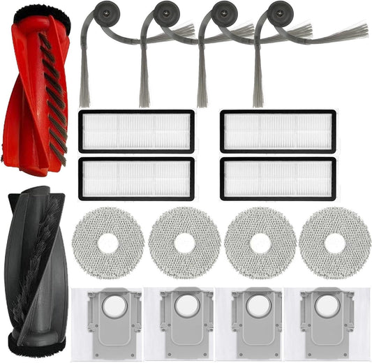 17 Pcs Replacement Parts Accessories Kit,Compatible With Roborock Qrevo Curv/Qrevo Edge Qrevo S5V Robot Vacuum,1 Roller Brush, 4 Hepa Filters,4 Side Brush,4 Mop Pads,4 Vacuum Bags