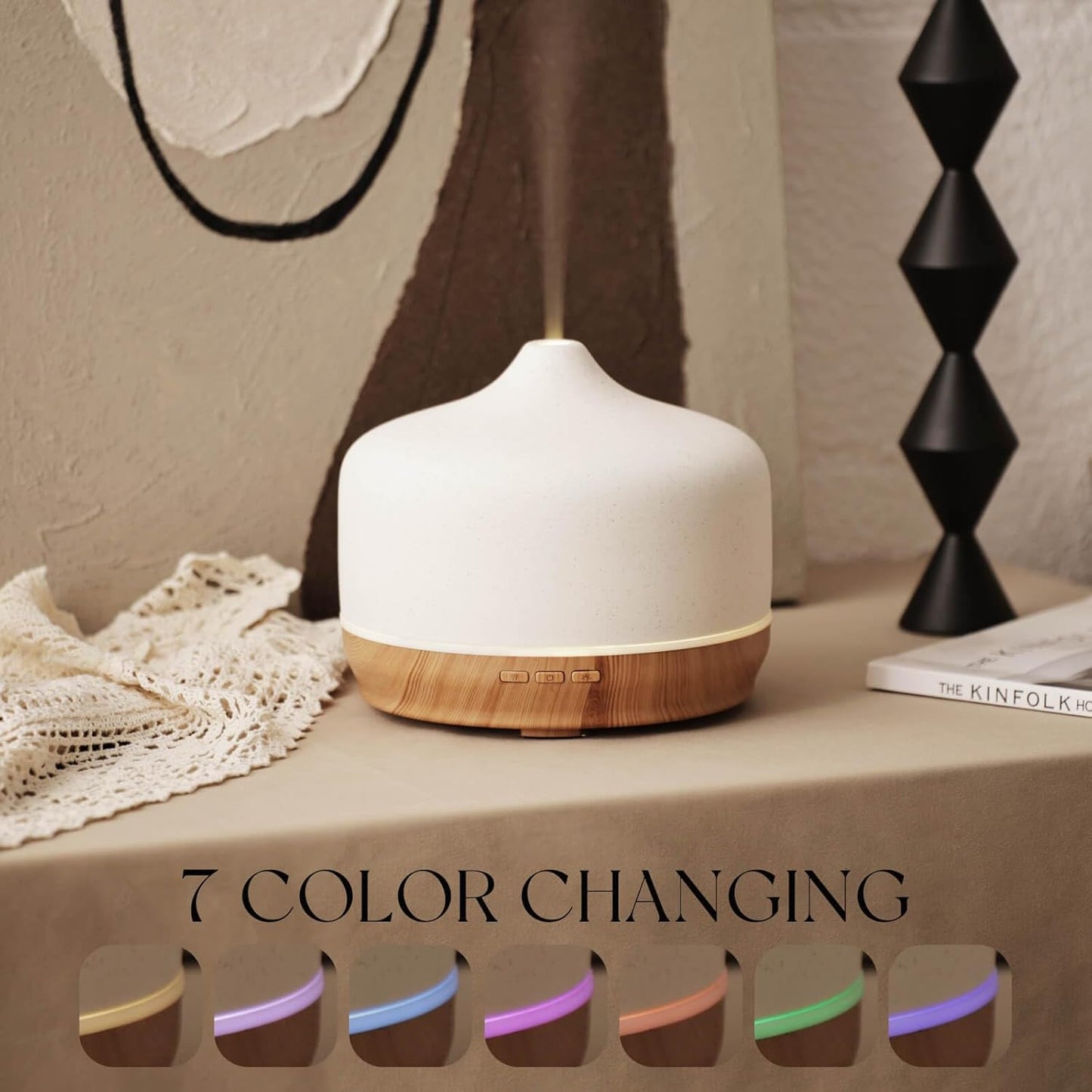 Porseme 500ml Ceramic Essential Oil Diffuser Aromatherapy Ultrasonic Cool Mist Humidifier 15-21 Running Hours Air Diffusers for Sleeping Yoga Office Working Spa and Rest (White Ceramic)
