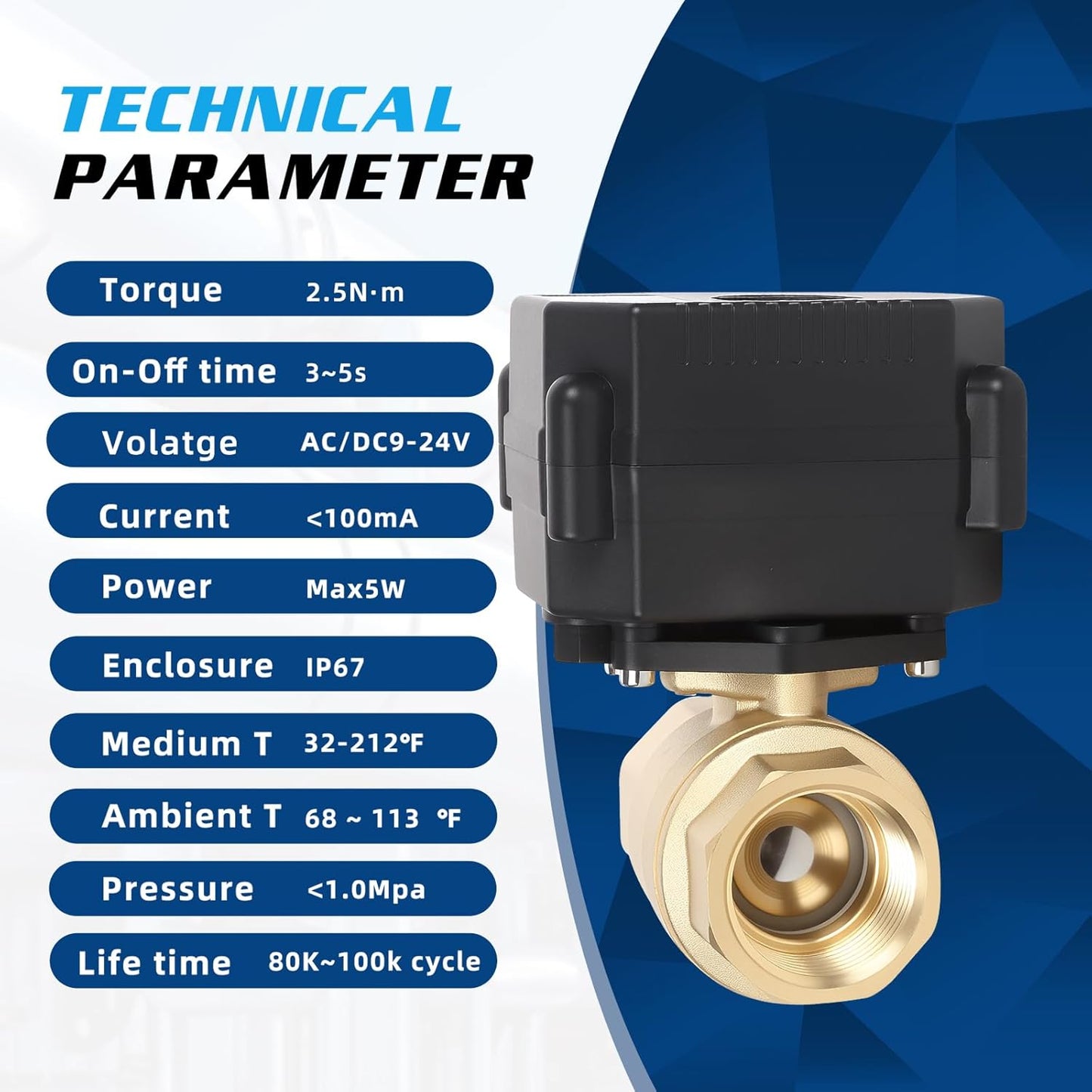 1/2" Brass Motorized Ball Valve - Electric Water Valve 2 Wire Auto Return,9-24V AC/DC Automatic Ball Valve with Full Port,Normally Closed