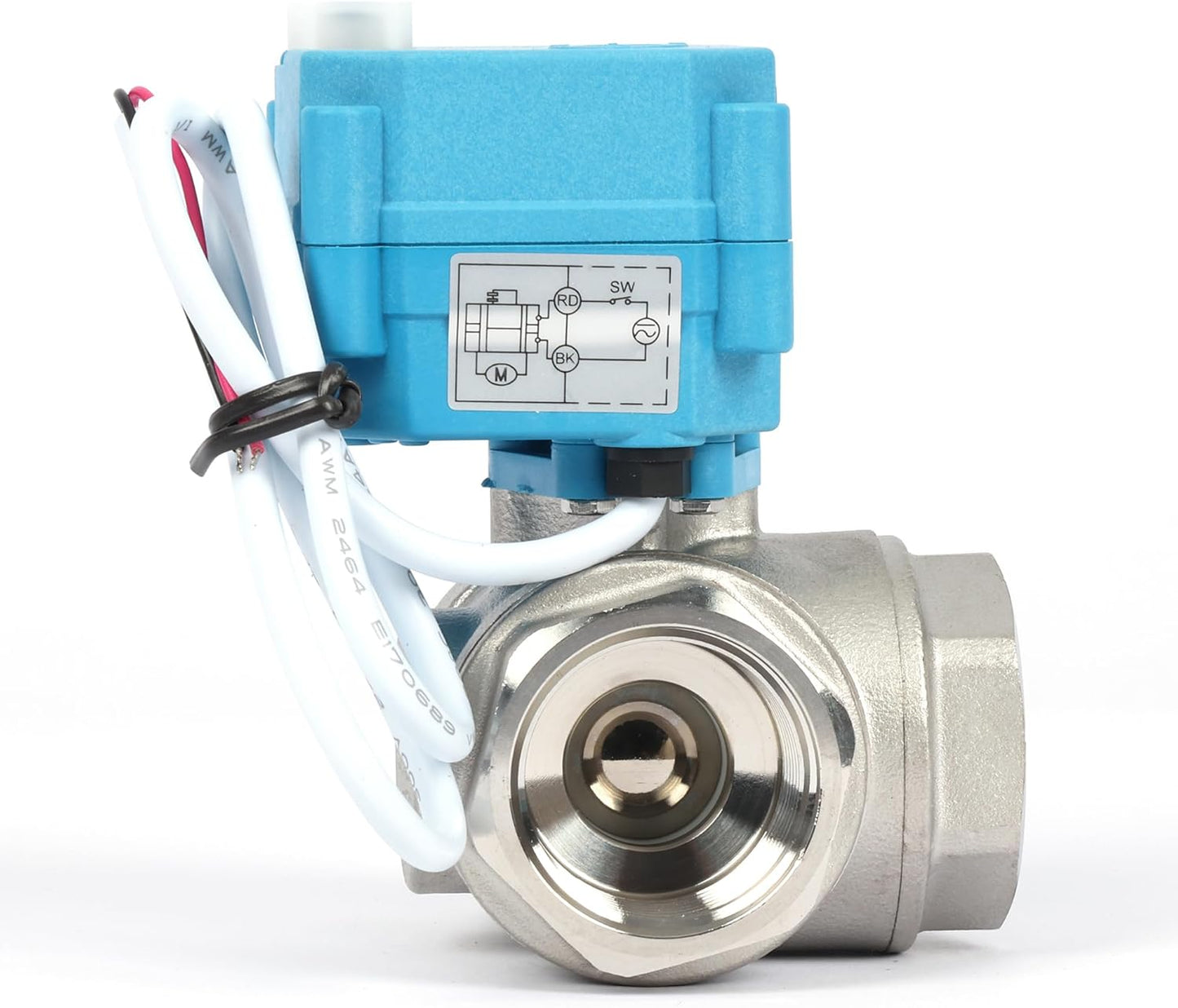 U.S. Solid 1" 3 Way Stainless Steel Motorized Ball Valve AC110-230V, L Type Water Shutoff Valve with Manual Function, Standard Port