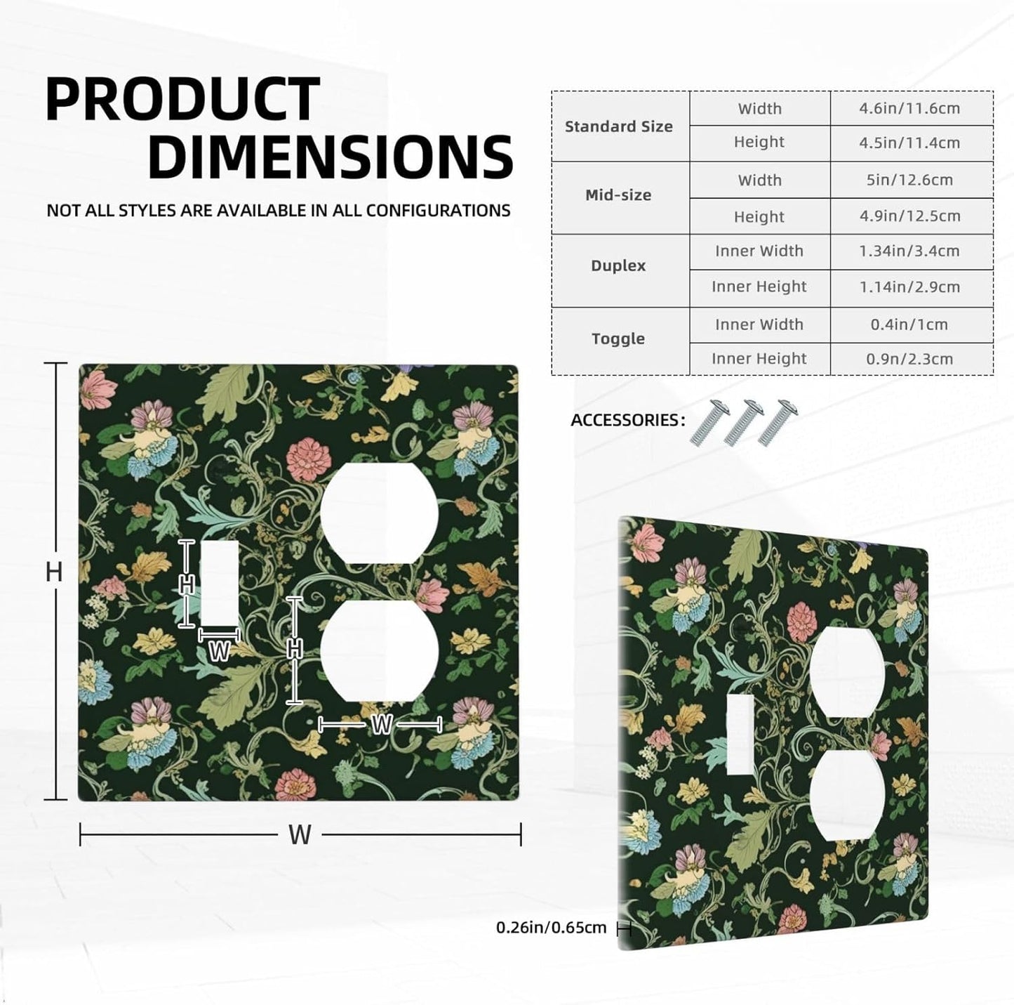 Decorative Outlet Covers Vintage Green Leaf Plant Rustic Pink Flower 2 Gang Wall Plate Cover Single Toggle Duplex Combo Two Switch Light Switch Cover Plate Jumbo Faceplate