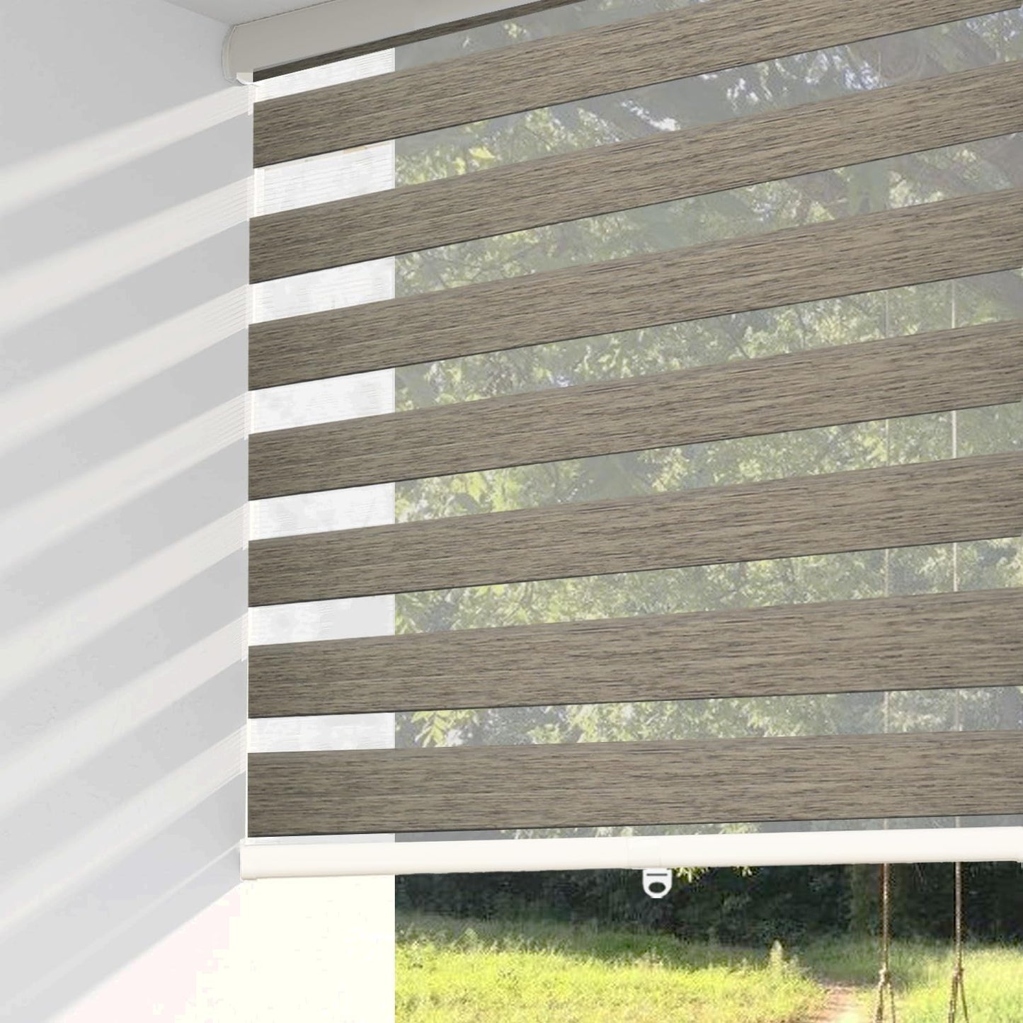 Shadesu Cordless Zebra Blinds for Windows, 52" W x 72" H, Brown, Dual Layer Free-Stop Zebra Shades, Light Control for Day and Night, Sheer Blinds for Indoor Windows, Bedroom, Kitchen