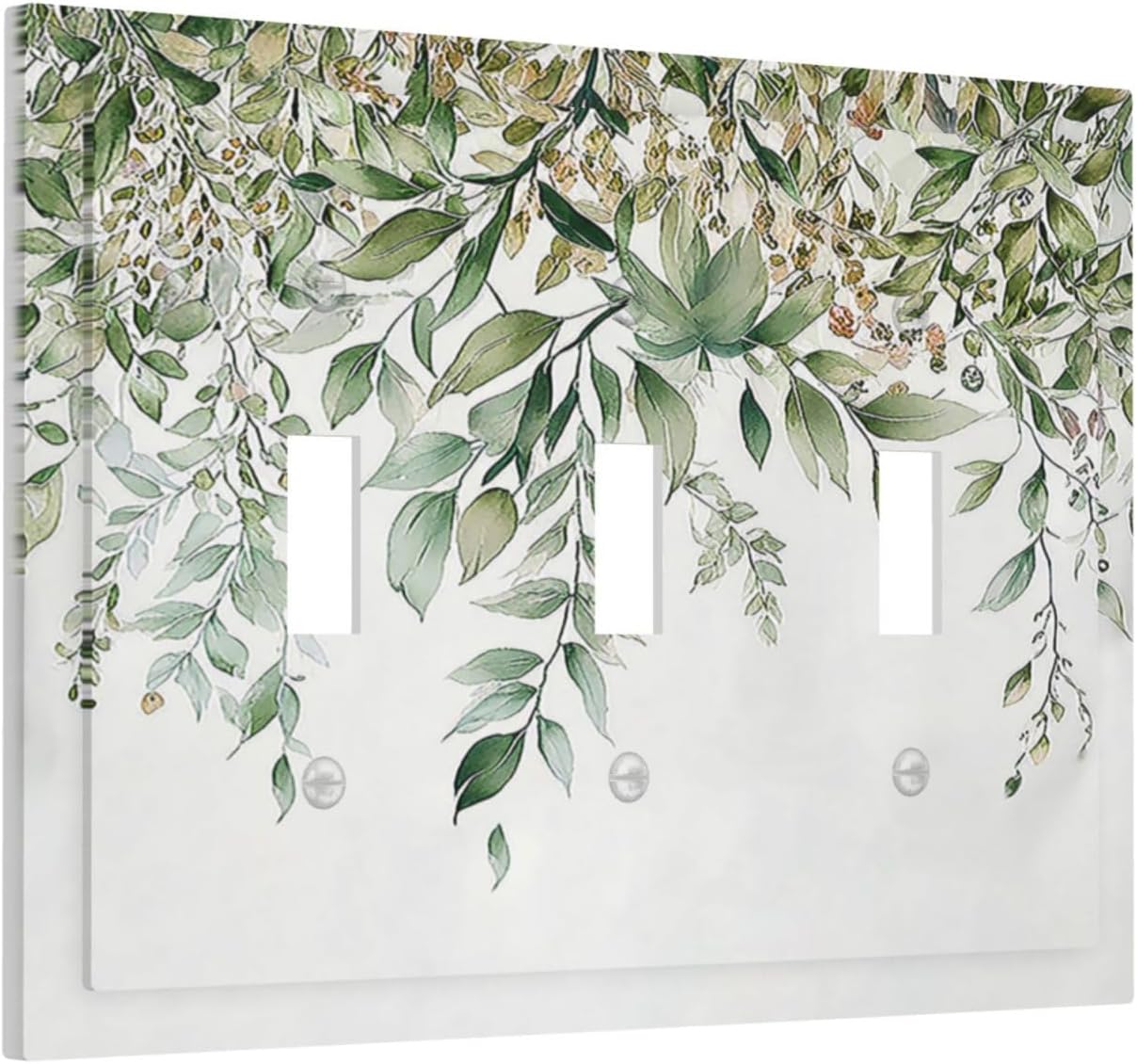 Decorative Switch Plates Sage Green Eucalyptus Watercolor Plant Leaves 3 Gang Wall Plate Triple Toggle Light Switch Cover Faceplate Electrical Wall Panels for Bedroom Bathroom Decor